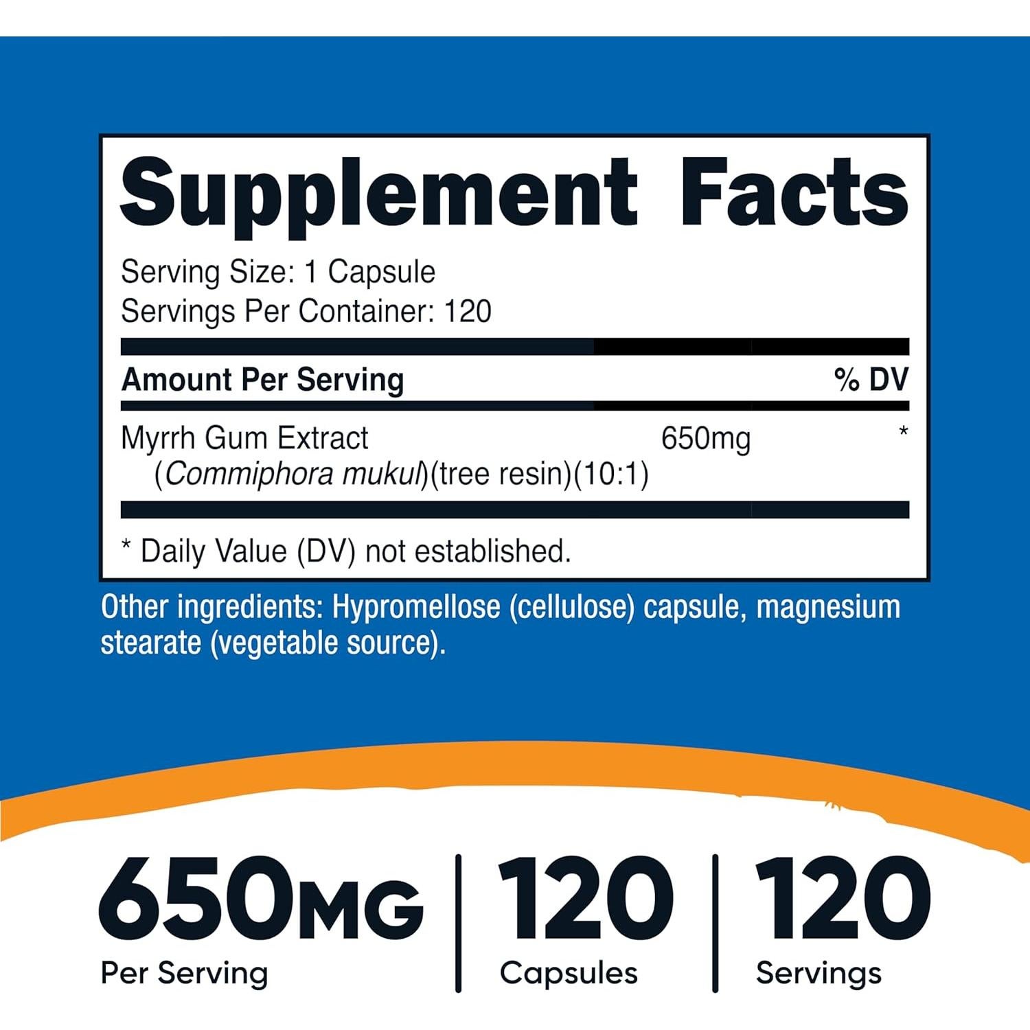 Cápsulas de Extracto de Mirra Nutricost 650mg - 120 Unidades