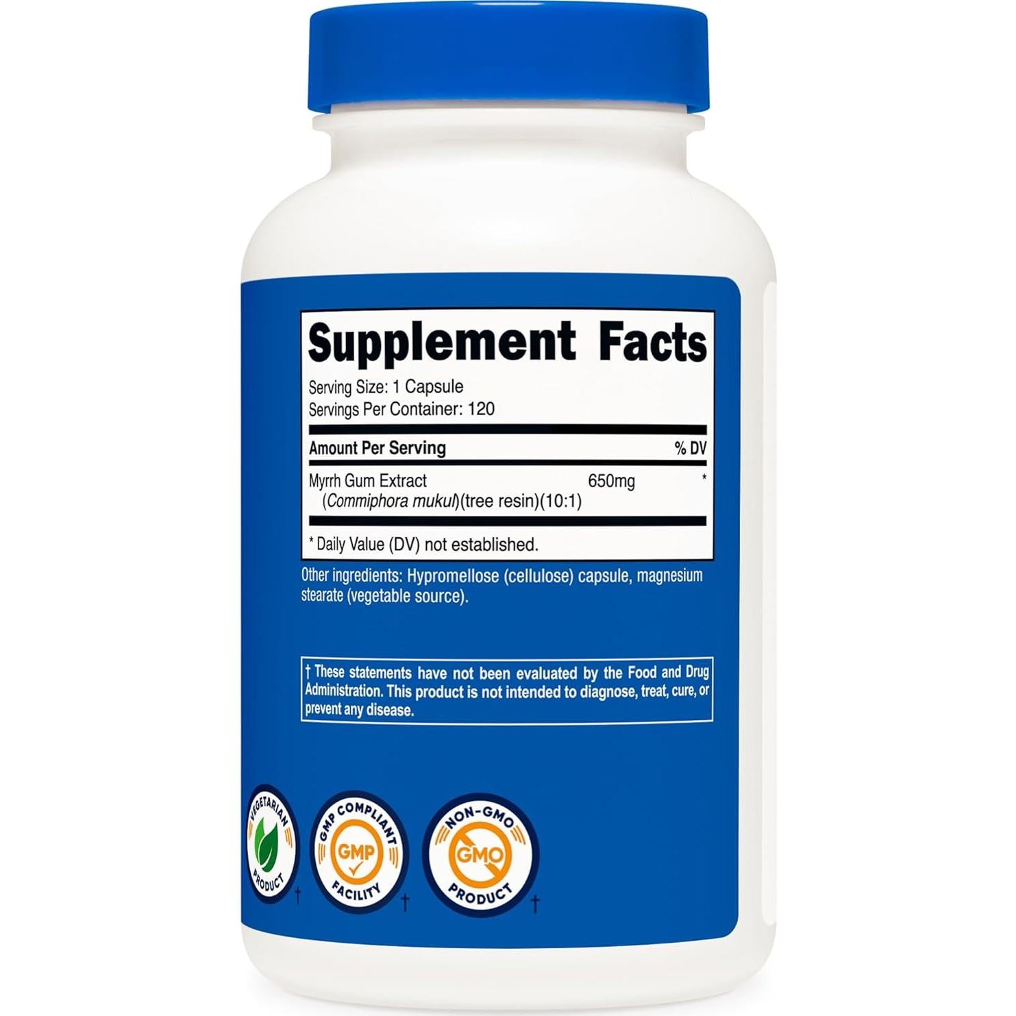 Cápsulas de Extracto de Mirra Nutricost 650mg - 120 Unidades