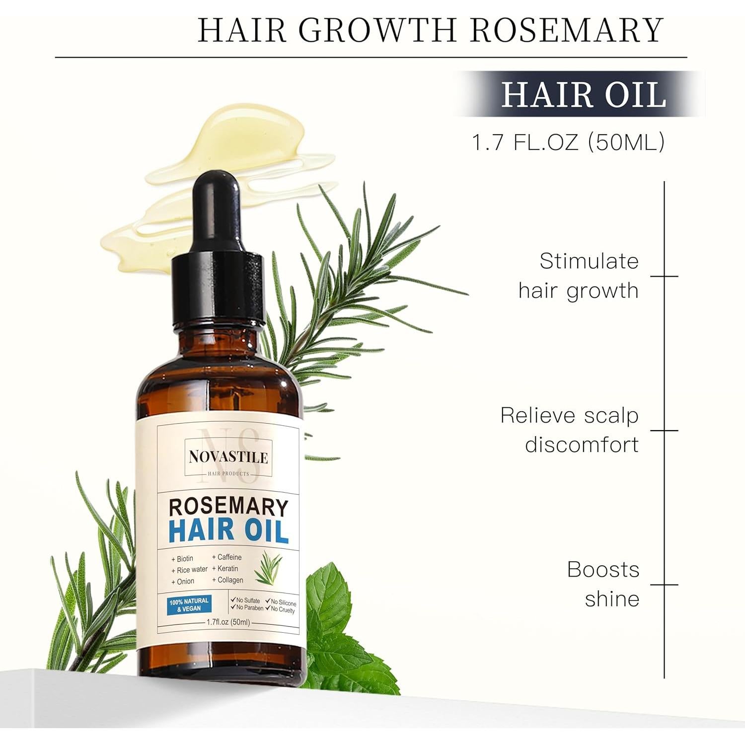 Aceite de Romero Novastile 132g - Tratamiento Cabello y Cuero Cabelludo