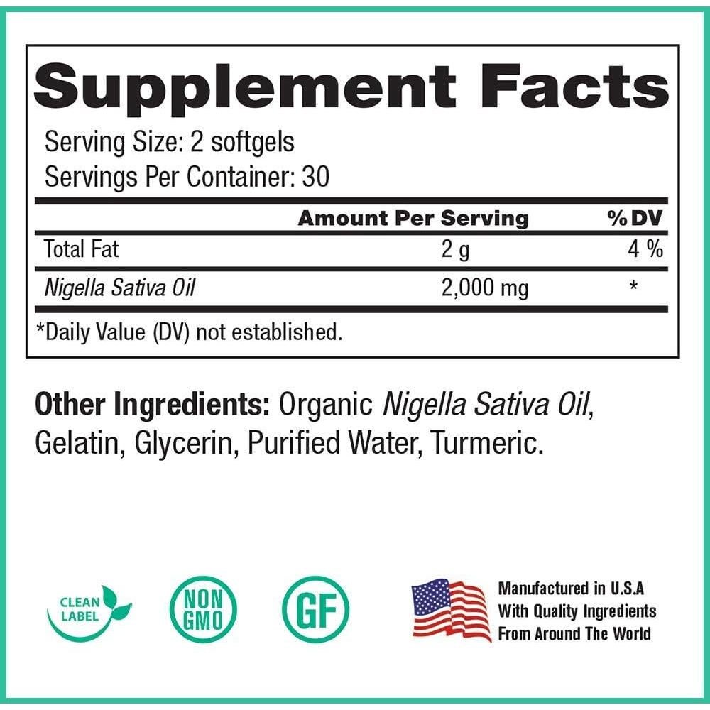 Aceite de Semilla Negra Orgánico Peak - 60 Cápsulas 2000 mg