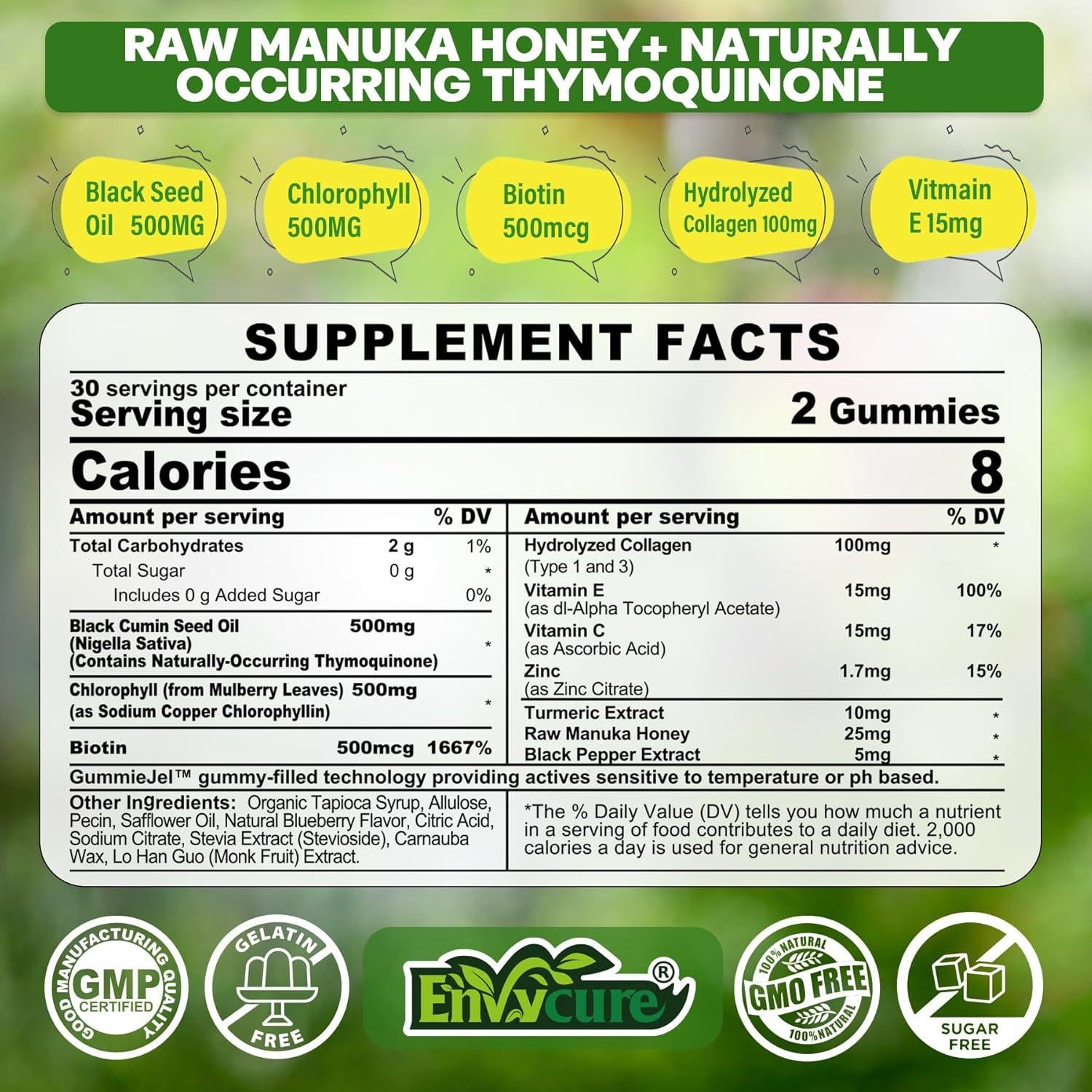 Gomitas de Aceite de Semilla Negra EnvyCure 60 Unidades - Colágeno, Biotina