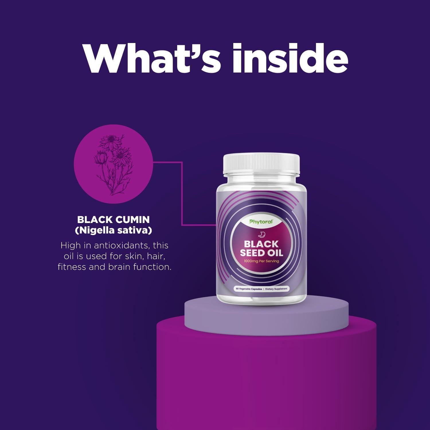 Cápsulas de Aceite de Semilla Negra Phytoral 100% Puras 59g