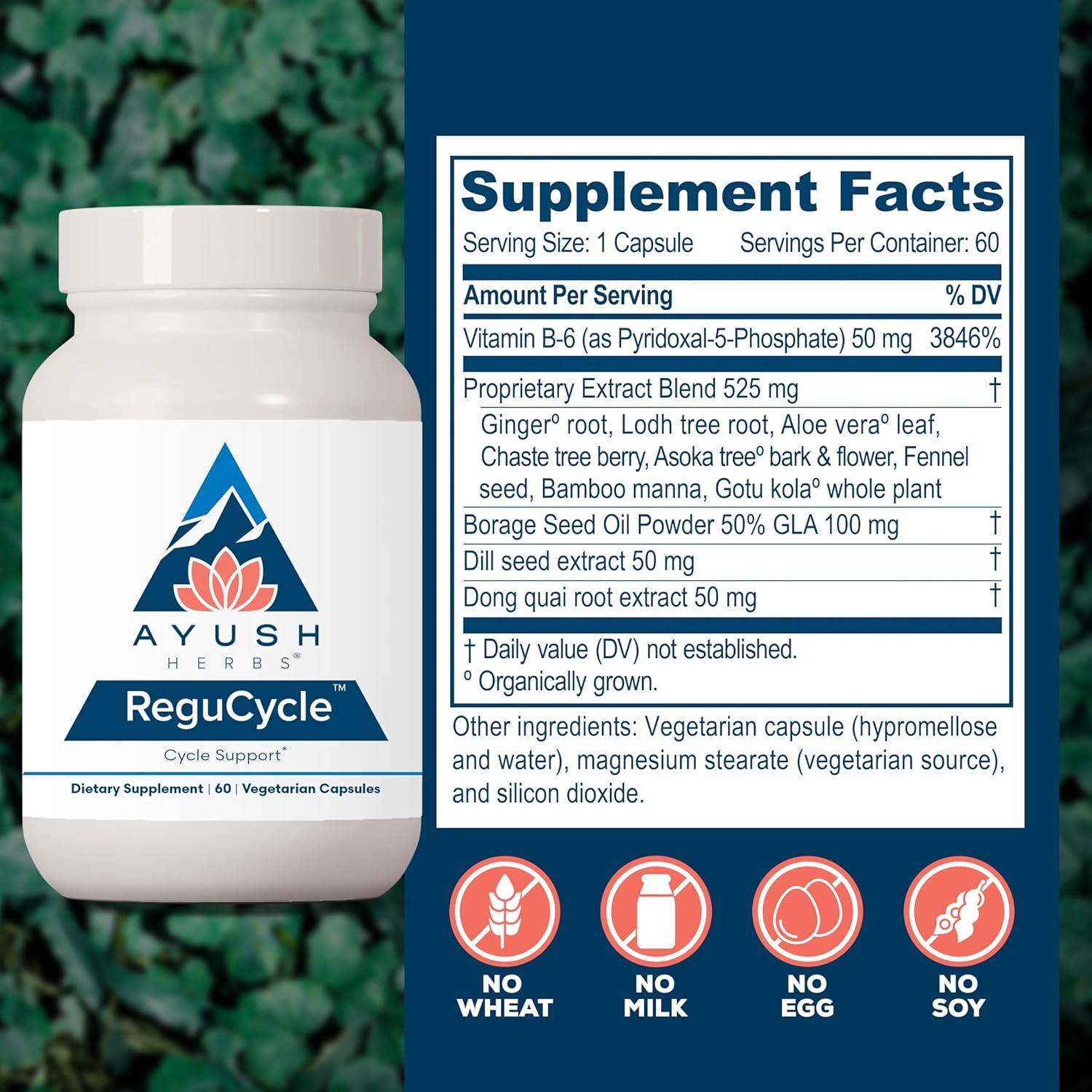 Suplemento Ayush Herbs Regu-Cycle 60 Cápsulas Vegetarianas - Equilibrio Hormonal Femenino