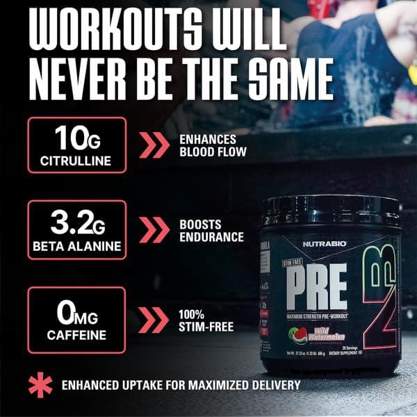 NutraBio PRE Workout Sin Estimulantes Sandía - 20 Porciones