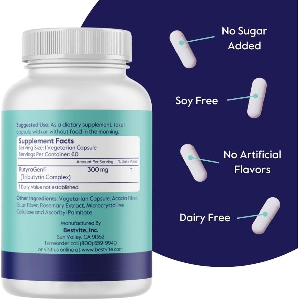 Suplemento ButyraBoost 300mg Bestvite - 60 Cápsulas Veganas