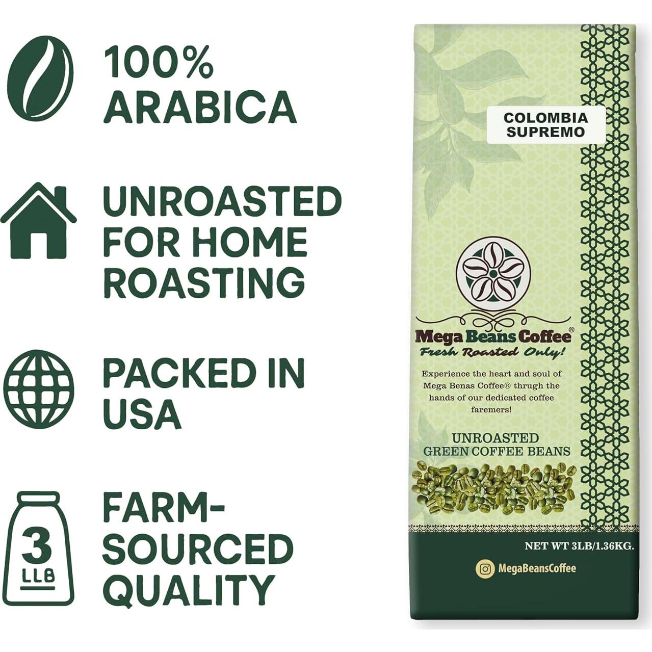 Granos de Café Verde Sin Tostar G&D 1.36 kg Colombia Supremo