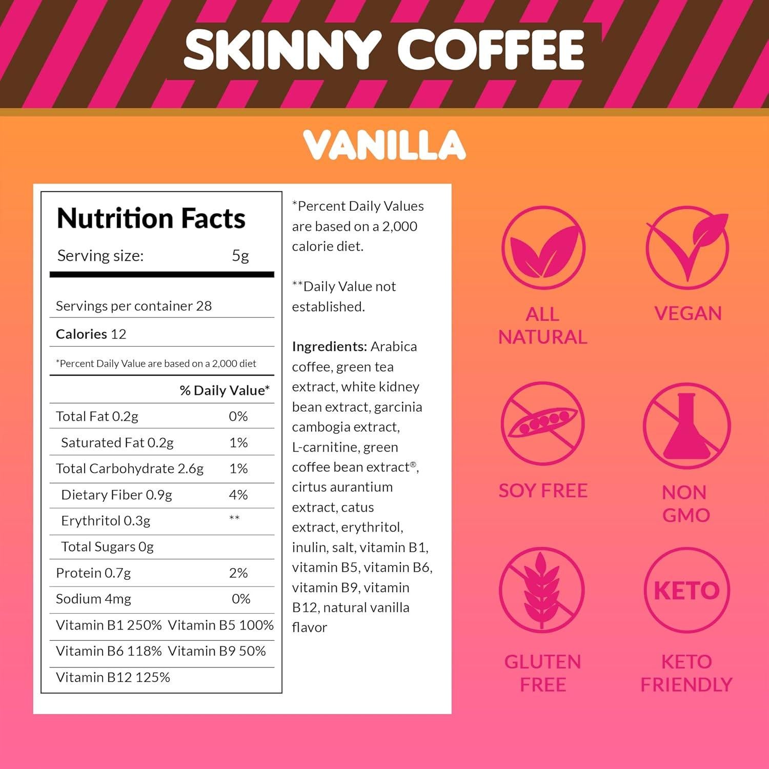 Café Instantáneo Skinny Boost Vainilla 139.5g - Sin Azúcar