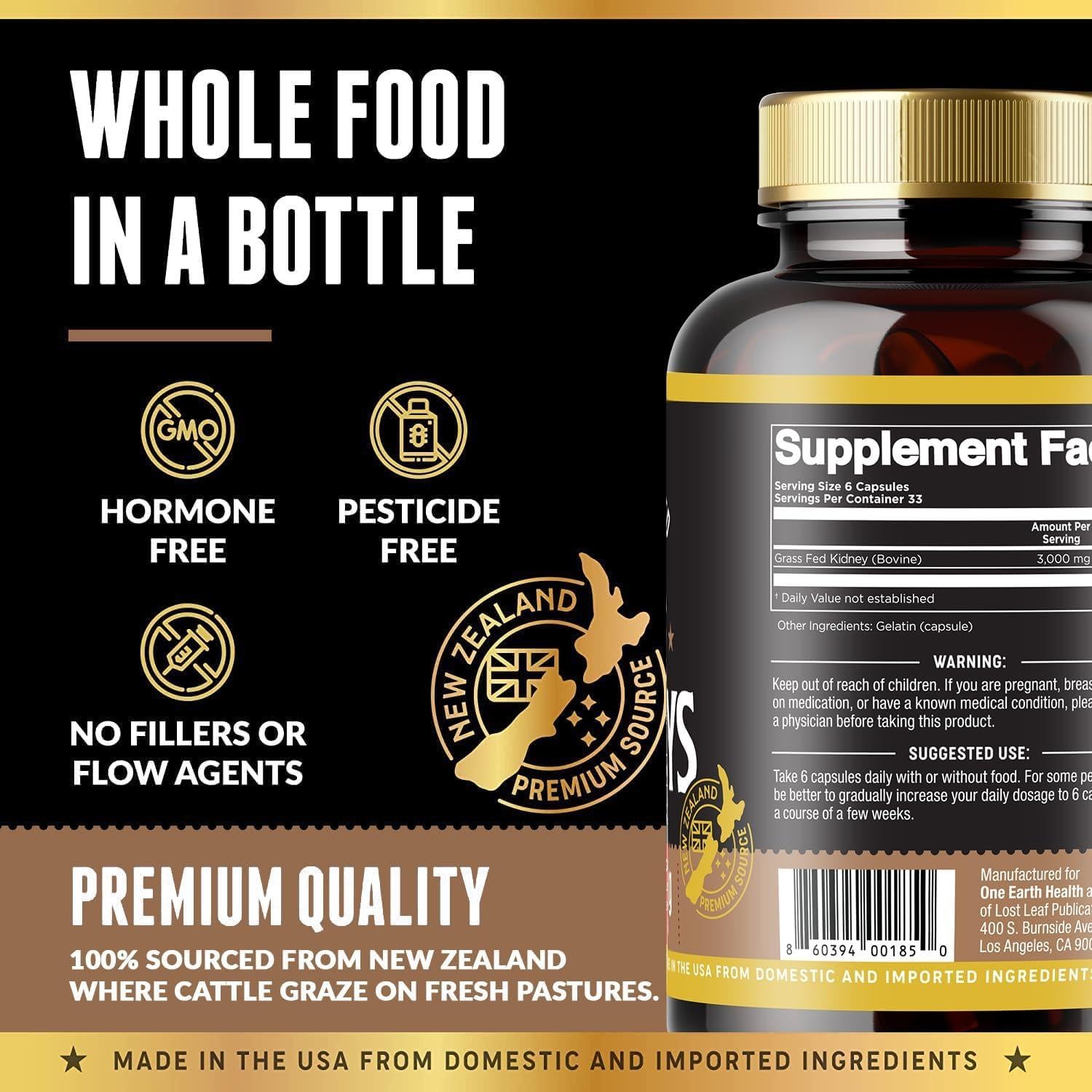 Suplemento de Riñón One Earth Health 200 Cápsulas 3000mg