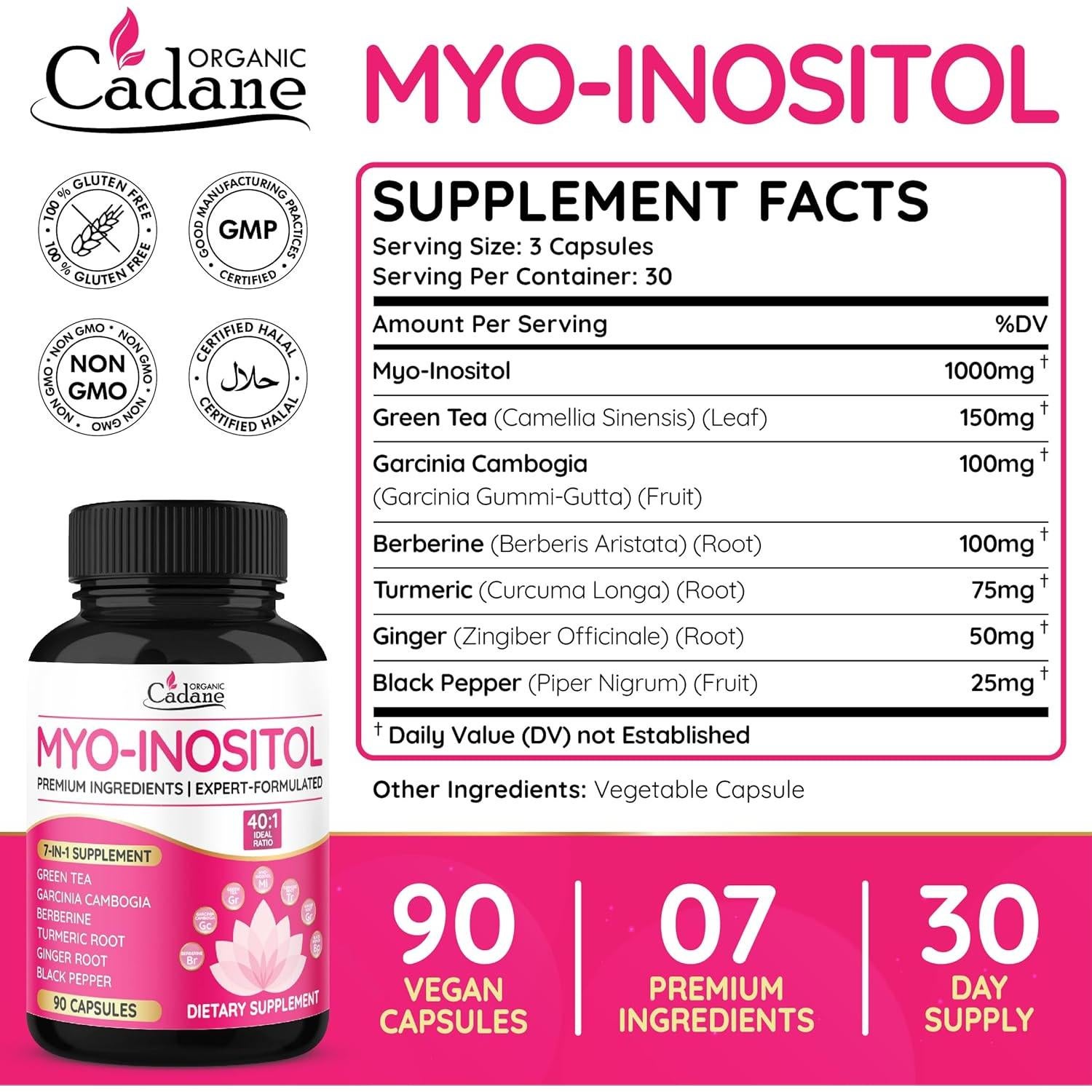 Cápsulas de Myo Inositol Orgánico Cadane - 90 Unidades