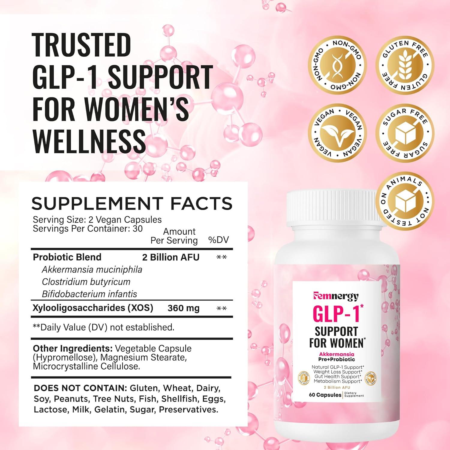 Suplemento Probiotico Femnergy GLP-1 para Mujeres 60 Cápsulas