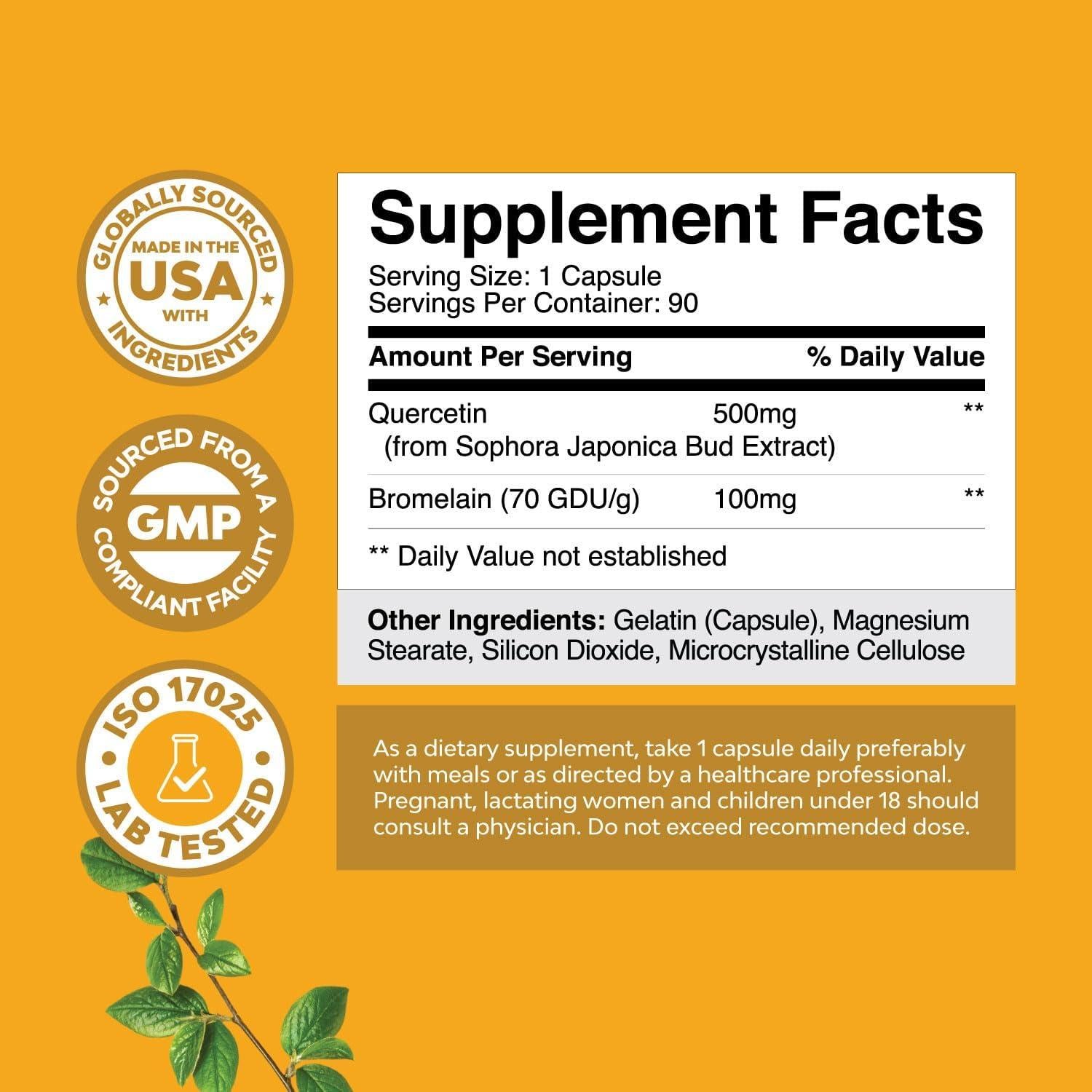 Suplemento Inmunológico Quercetina y Bromelina Natures Craft 90 Cápsulas