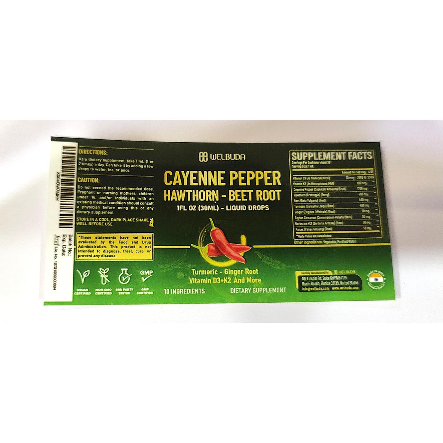 Suplemento Líquido de Pimienta de Cayena 10en1 Welbuda 60ml