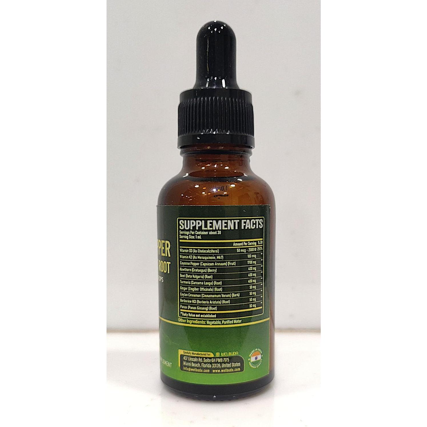 Gotas Líquidas de Pimienta de Cayena Welbuda 30ml - Suplemento Nutricional