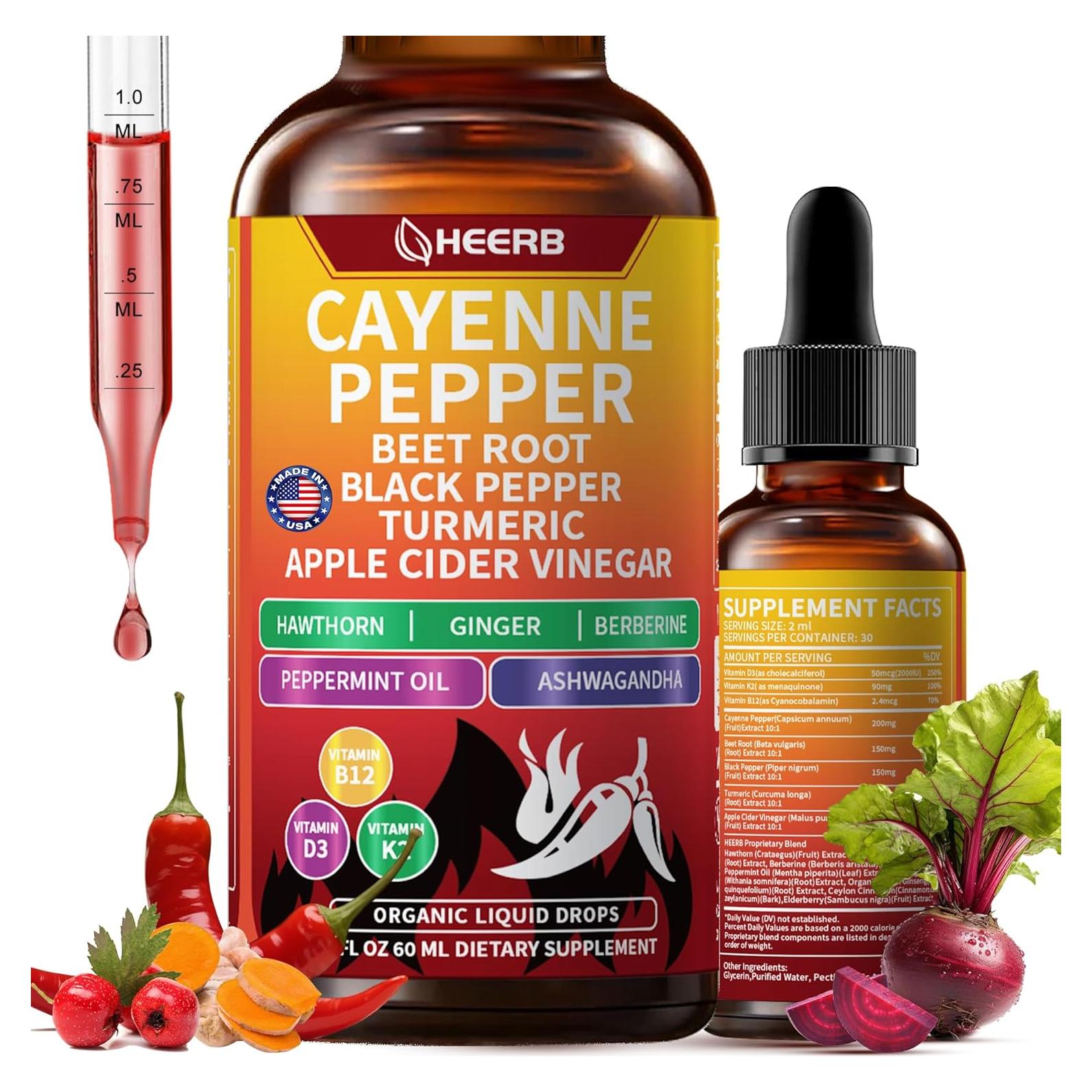 Gotas de Pimienta de Cayena HEERB 60ml - Suplemento Vegano