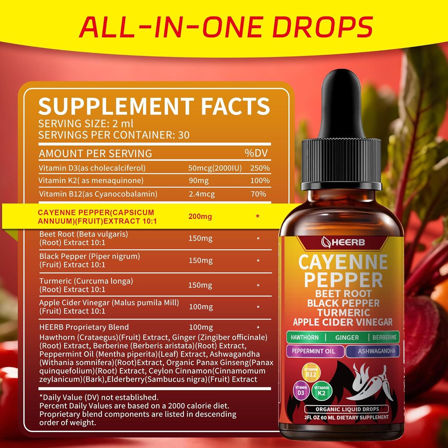 Gotas de Pimienta de Cayena HEERB 60ml - Suplemento Vegano