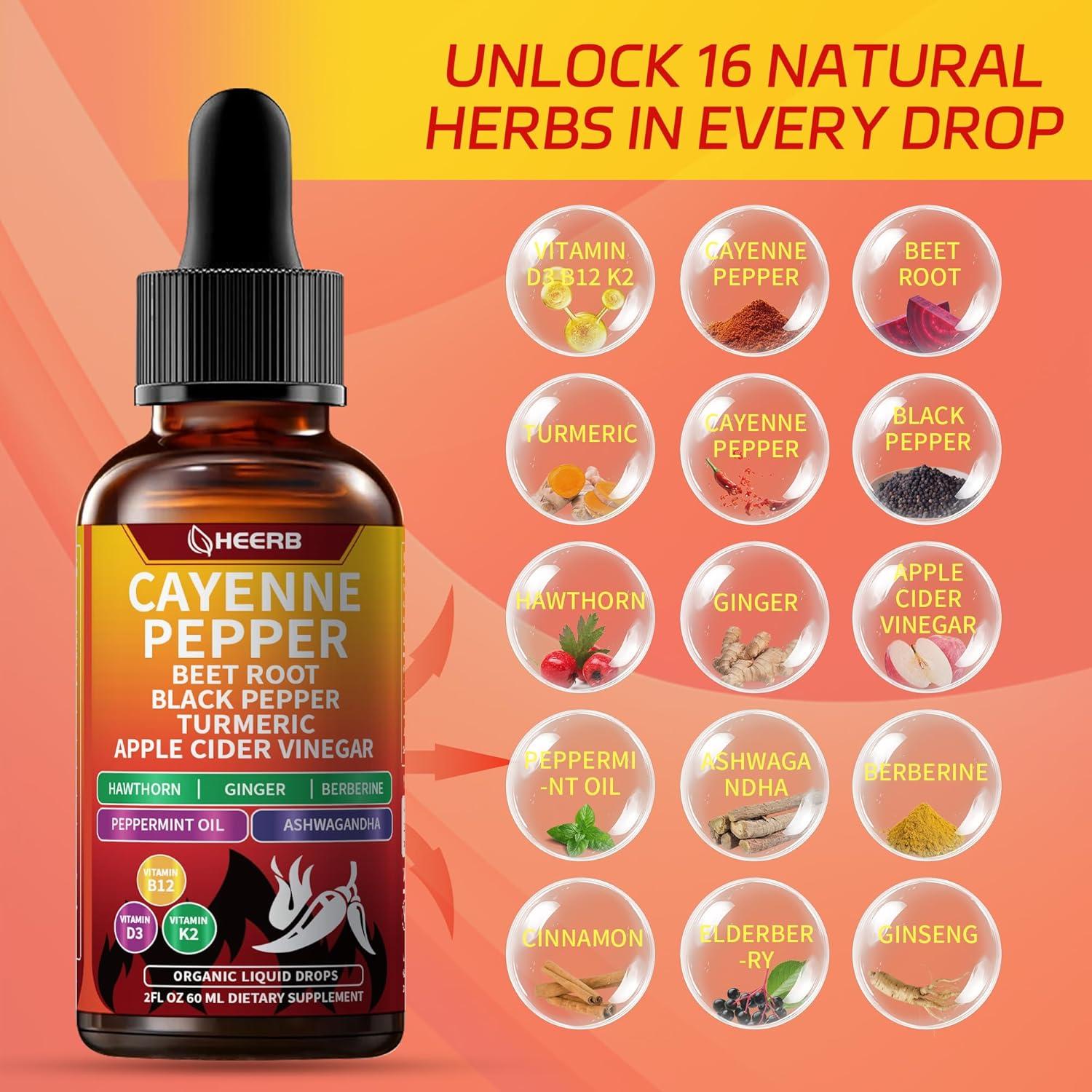 Gotas de Pimienta de Cayena HEERB 60ml - Suplemento Vegano