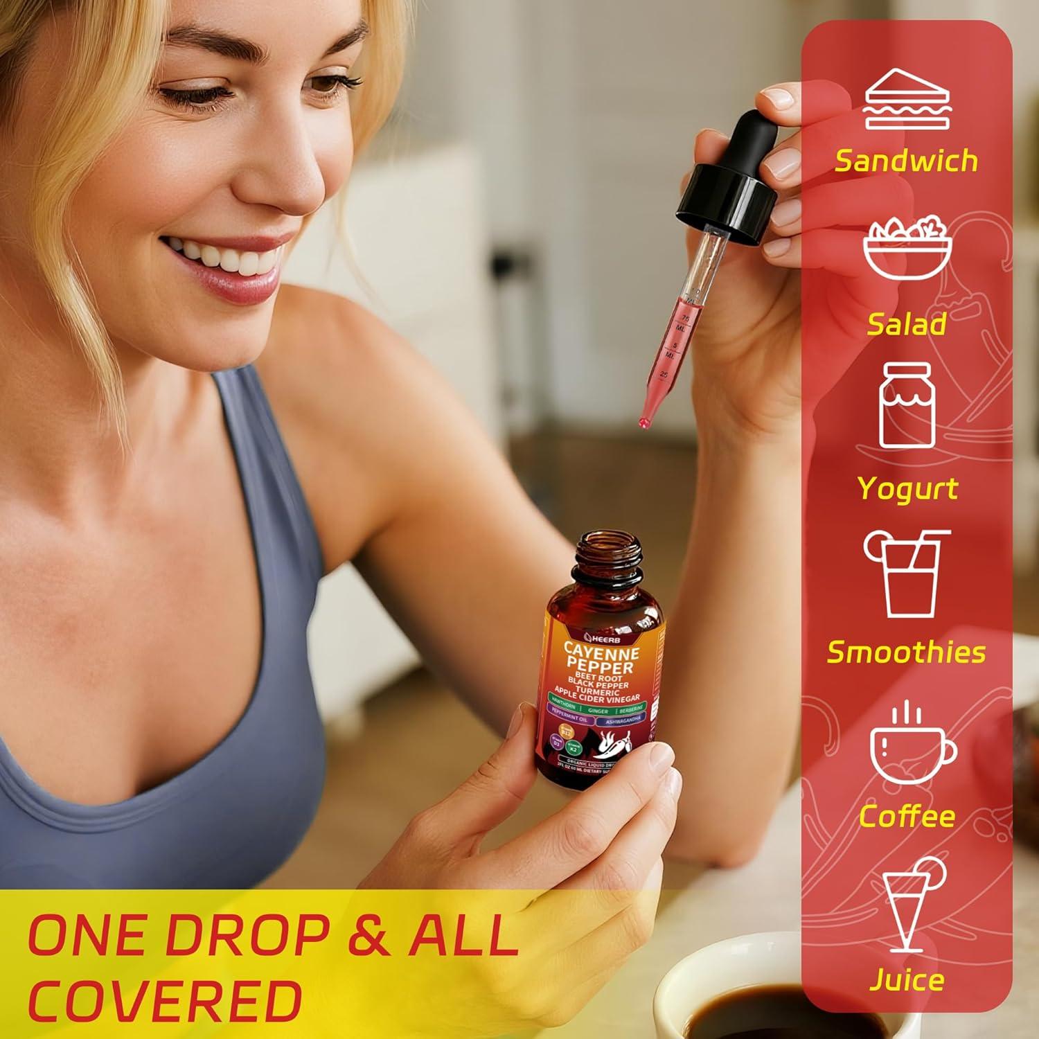 Gotas de Pimienta de Cayena HEERB 60ml - Suplemento Vegano