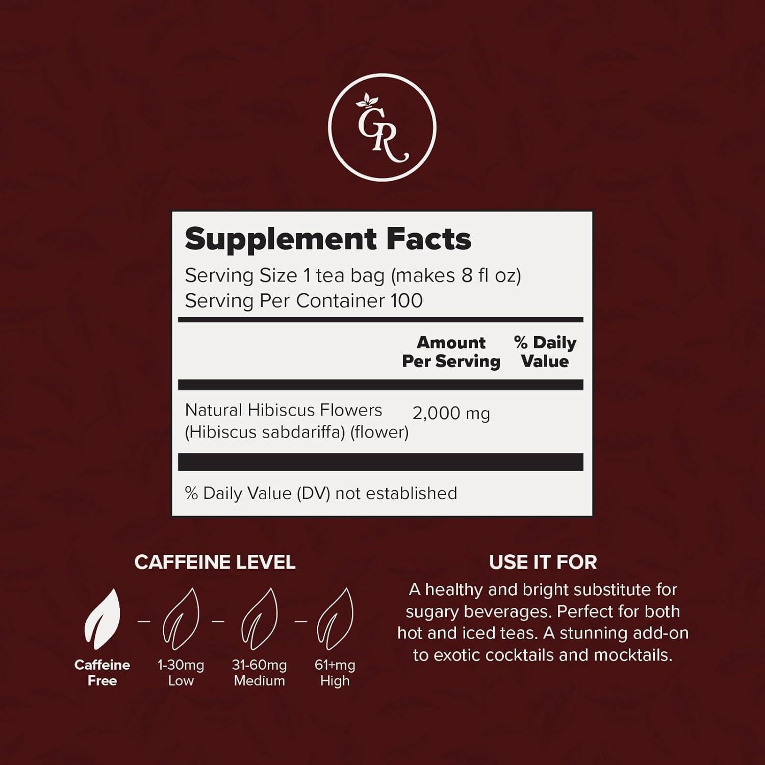 Té de Hibisco Gourmet Royale 100 Bolsitas Sostenibles Sin Cafeína