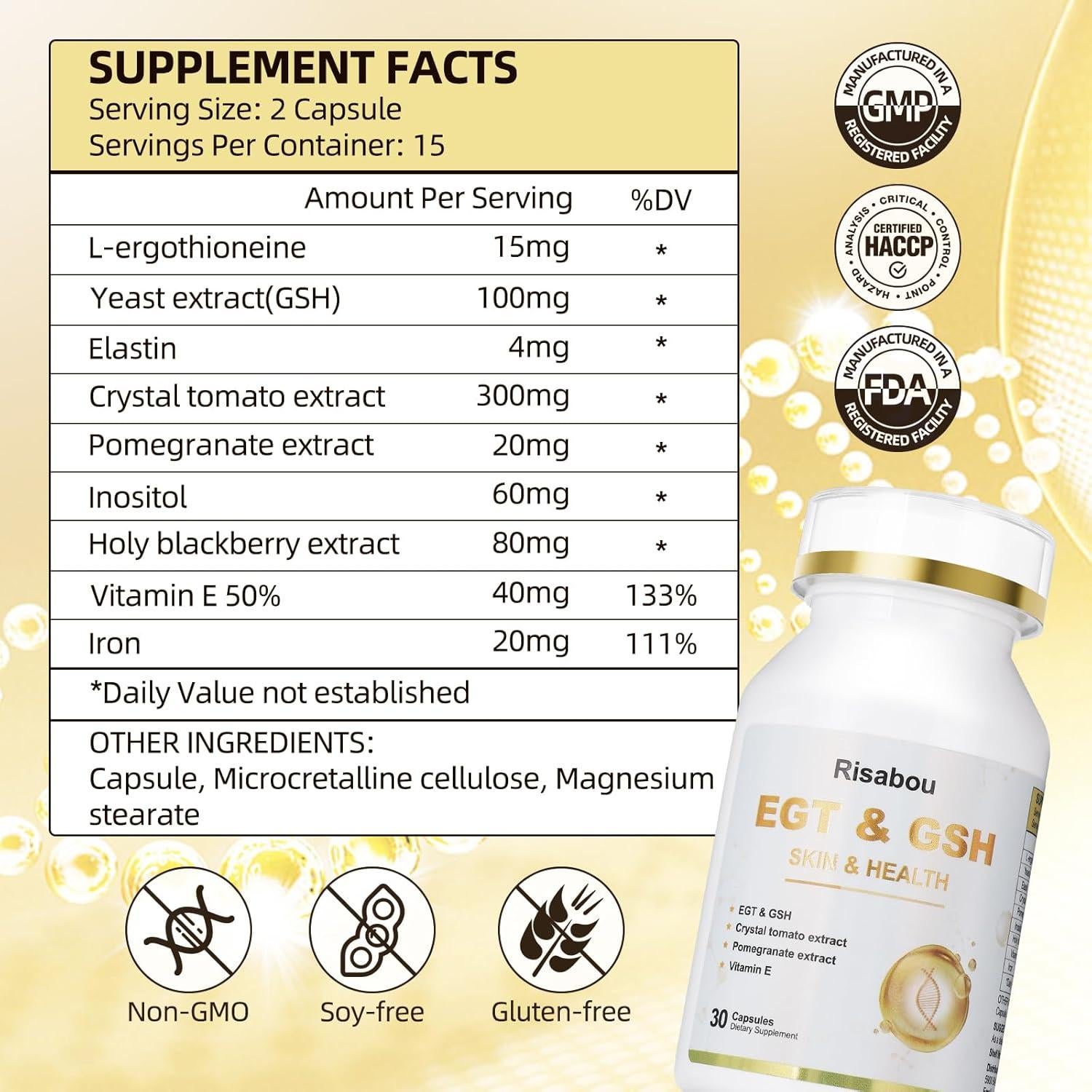 Suplemento L-Ergothioneine con Hierro Risabou 60 Cápsulas