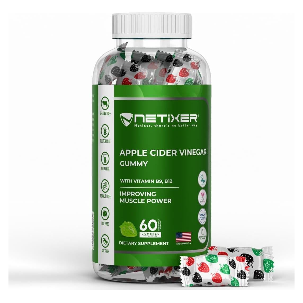 Gomitas Veganas de Vinagre de Sidra de Manzana NETIXER 60u