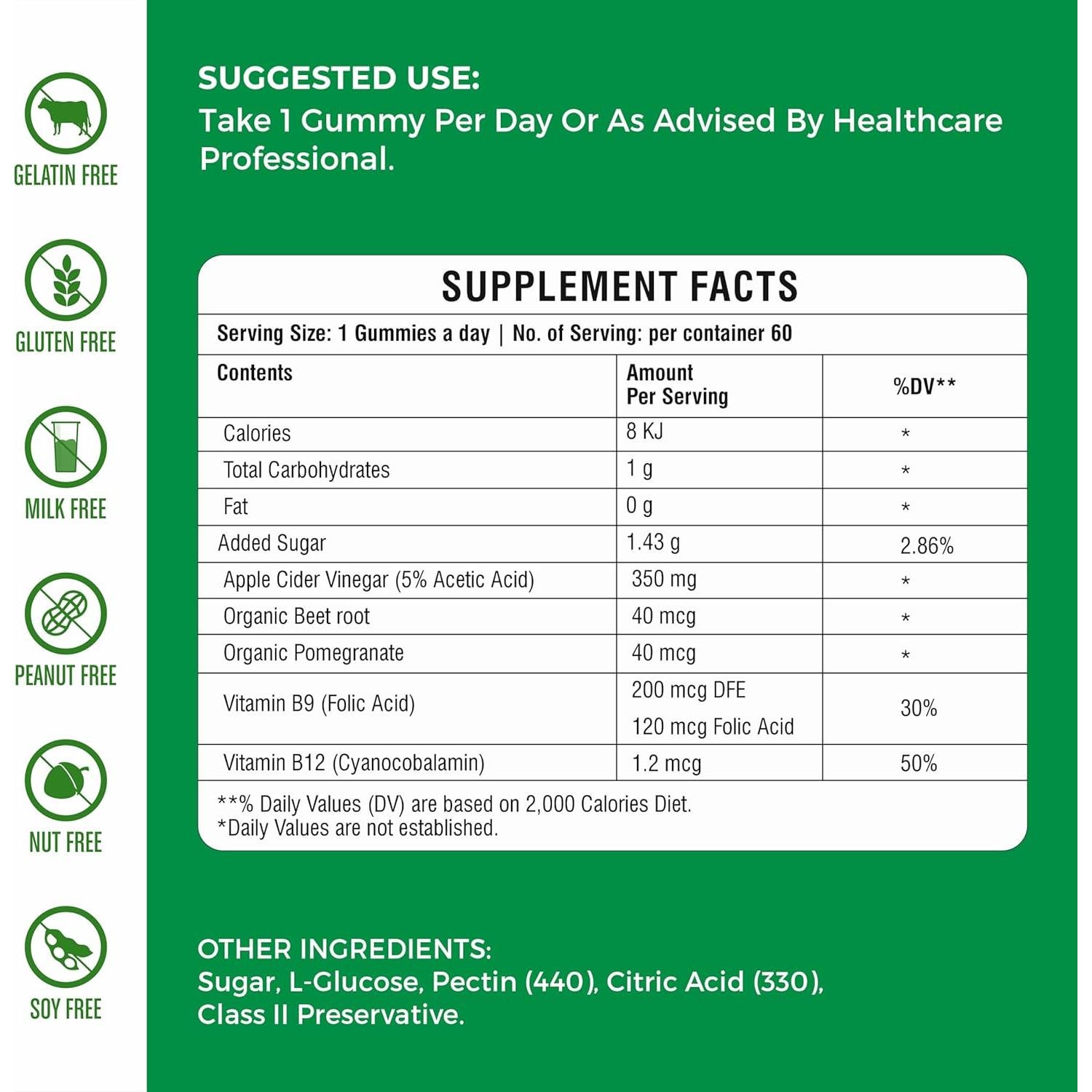 Gomitas Veganas de Vinagre de Sidra de Manzana NETIXER 60u