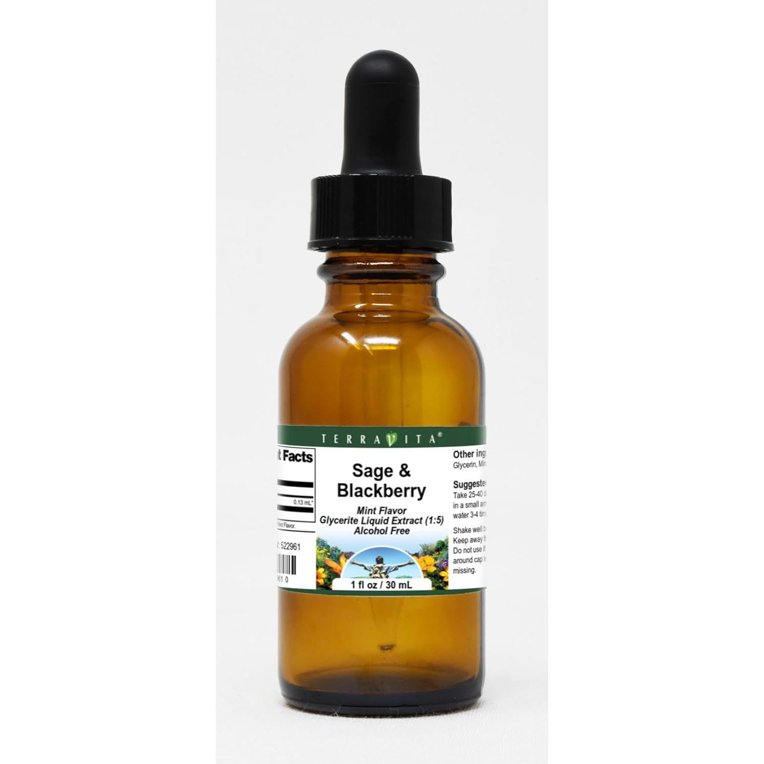 Extracto Líquido de Glicerina de Salvia y Mora TerraVita 88.72 ml - Sabor Menta - Paquete de 3