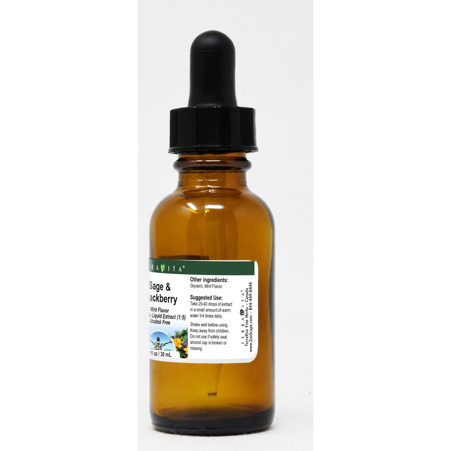 Extracto Líquido de Glicerina de Salvia y Mora TerraVita 88.72 ml - Sabor Menta - Paquete de 3