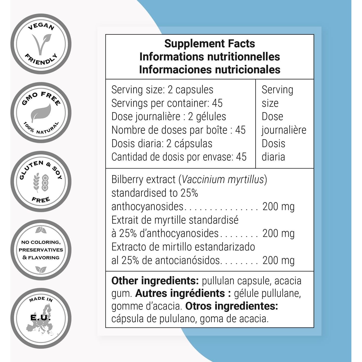 Suplemento de Arándano Supersmart 90 Cápsulas Vegetarianas 25% Antocianinas