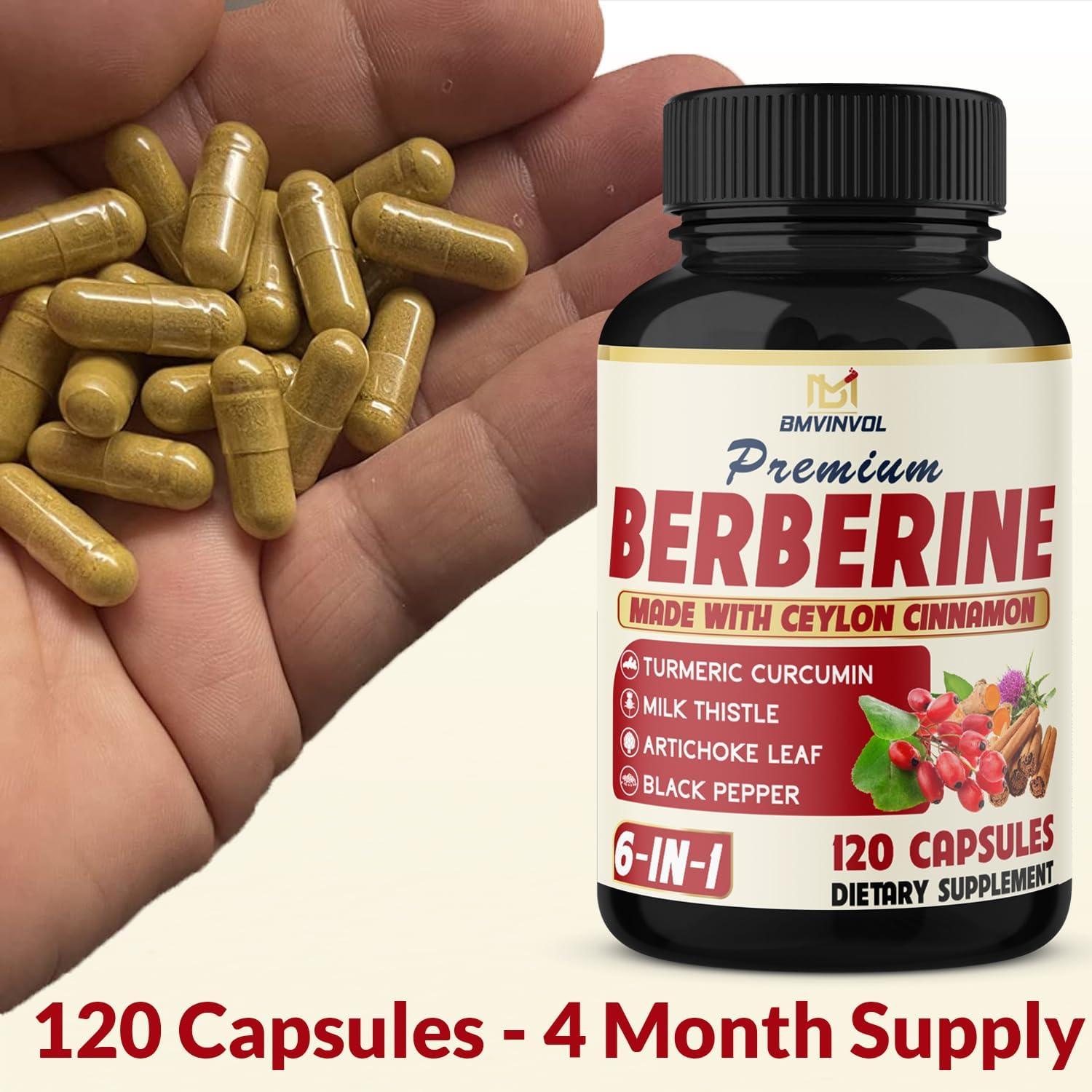 Suplemento de Berberina BMVINVOL 6 en 1 con Canela y Cúrcuma - 120 Cápsulas