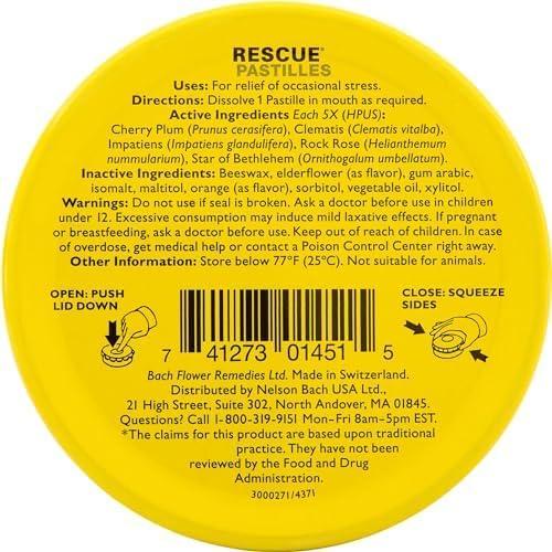 Pastillas Naturales Bach Rescate Naranja y Flor de Saco 6 Unidades