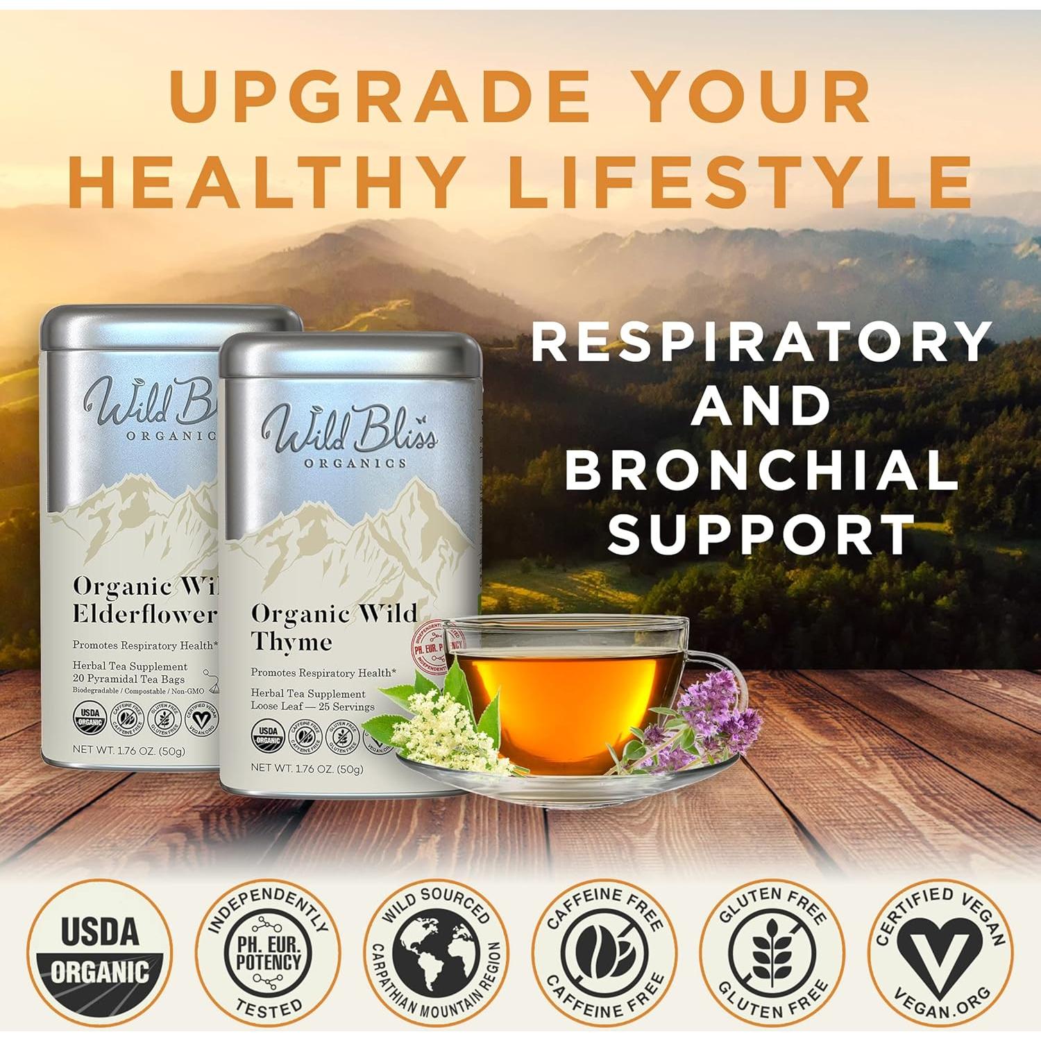 Té Orgánico de Flor de Saúco y Tomillo - 50 Porciones