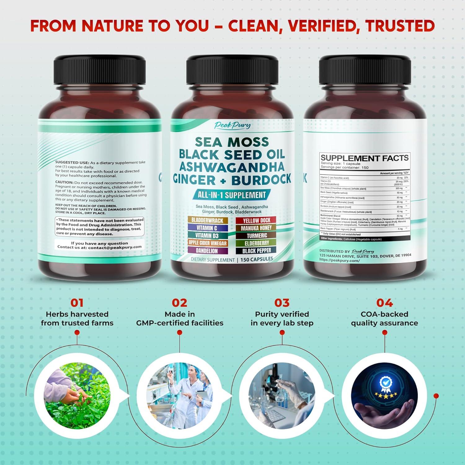 Suplemento Musgo Marino PeakPury 150 Cápsulas Veganas