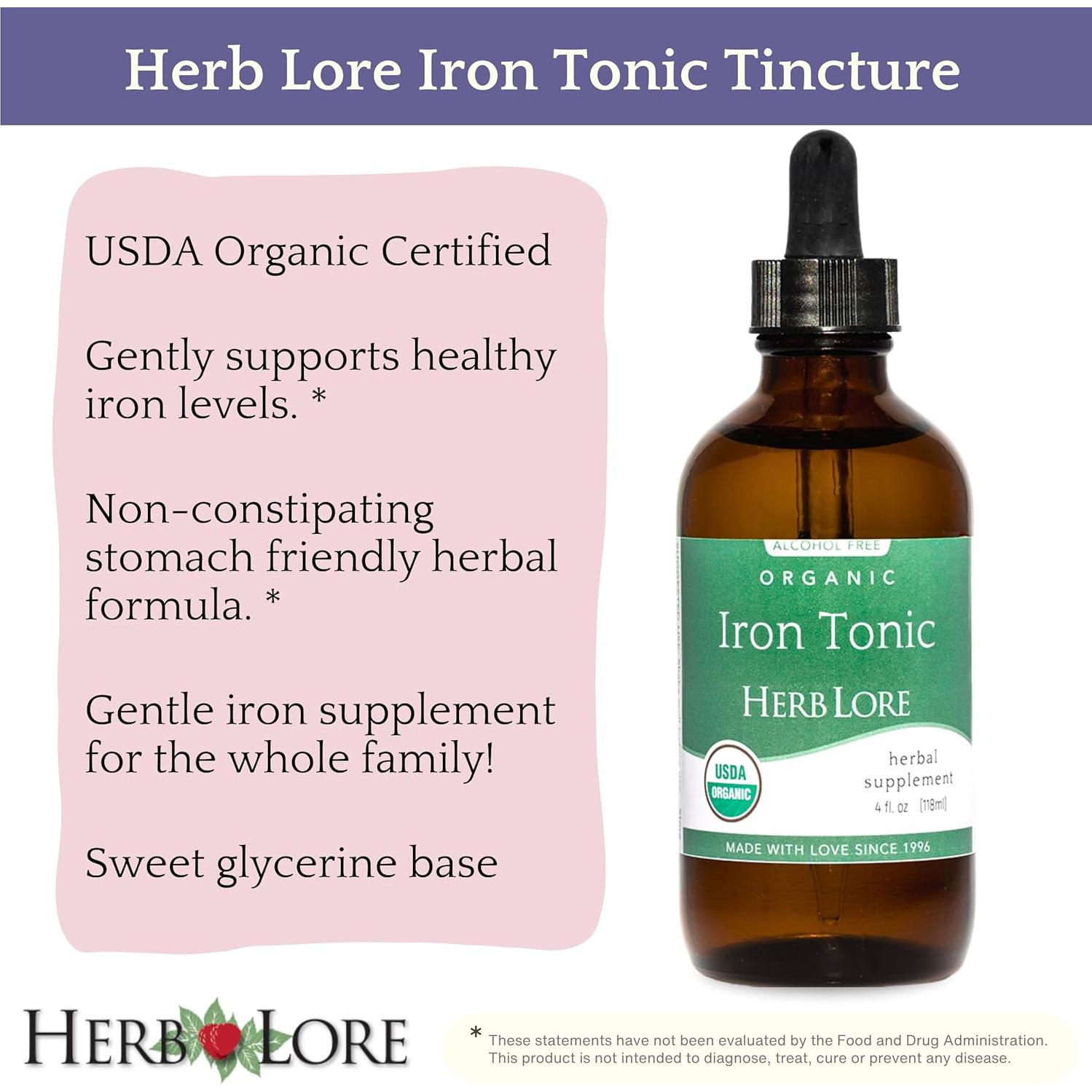 Tónico de Hierro Orgánico Herb Lore 118 ml - Suplemento Vegano