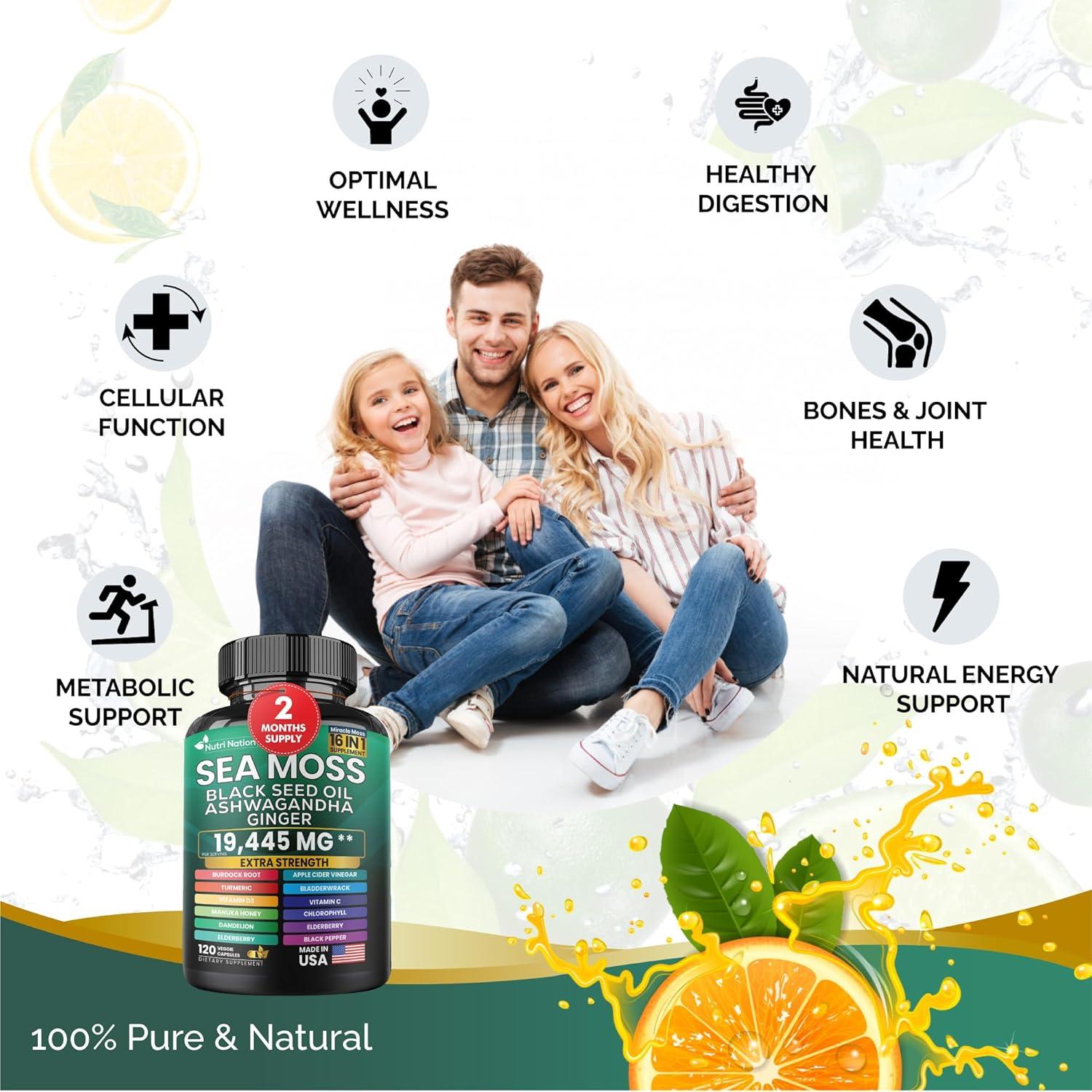 Cápsulas de Musgo Marino Nutri Nation 16 en 1 - 360 Unidades