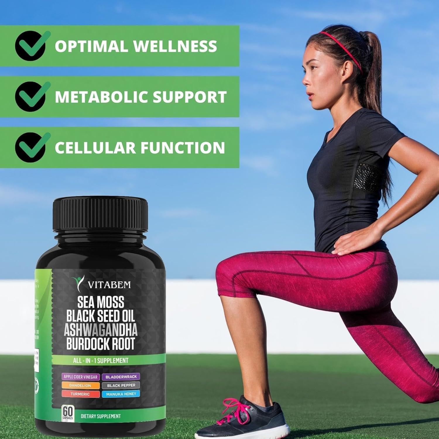 Cápsulas de Musgo Marino Vitabem con Aceite de Semilla Negra y Ashwagandha - 60 Unidades