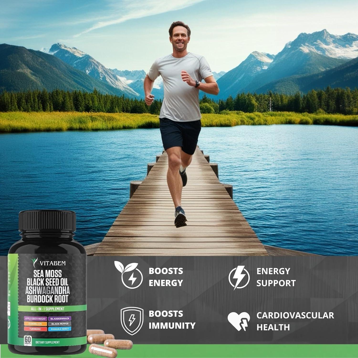 Cápsulas de Musgo Marino Vitabem con Aceite de Semilla Negra y Ashwagandha - 60 Unidades