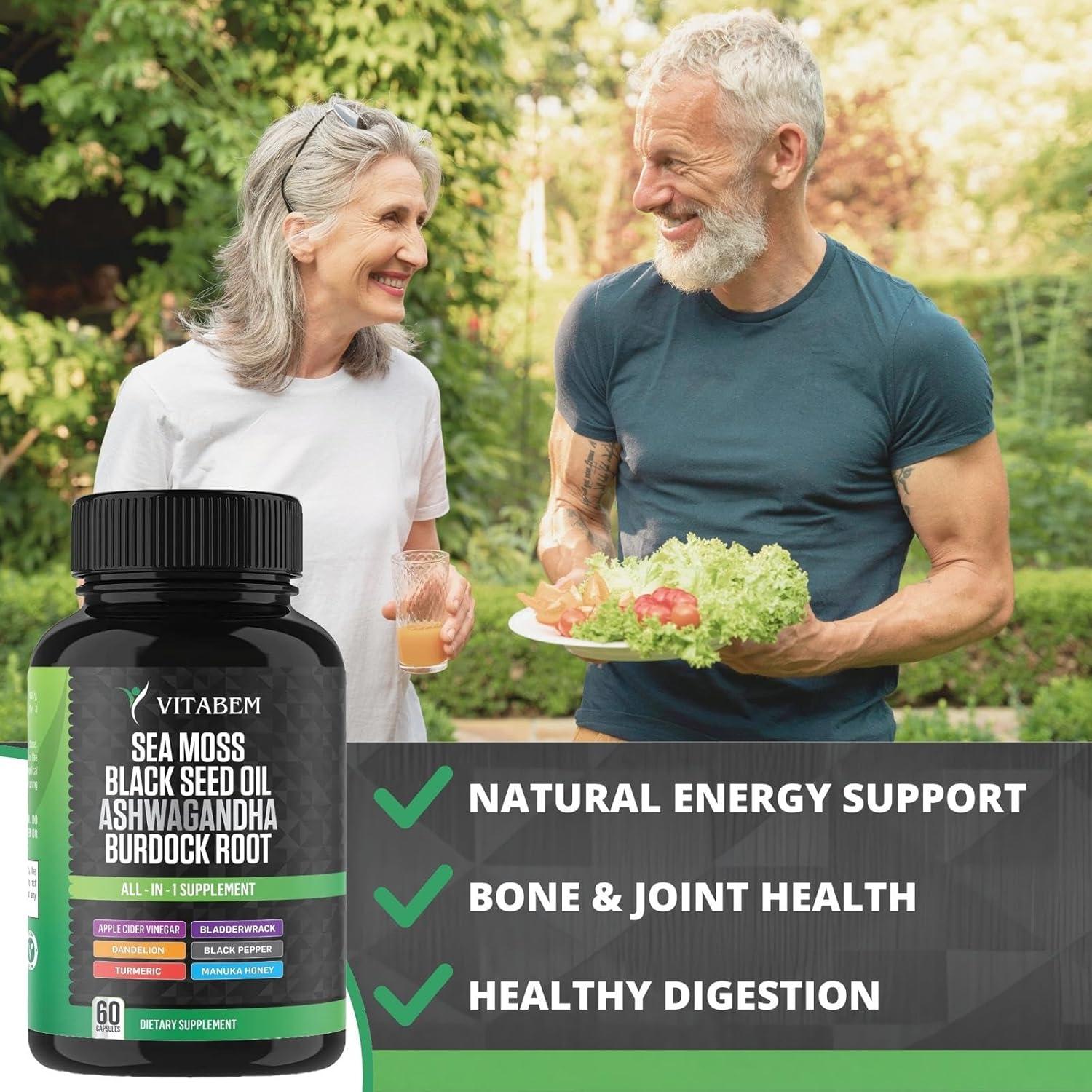 Cápsulas de Musgo Marino Vitabem con Aceite de Semilla Negra y Ashwagandha - 60 Unidades