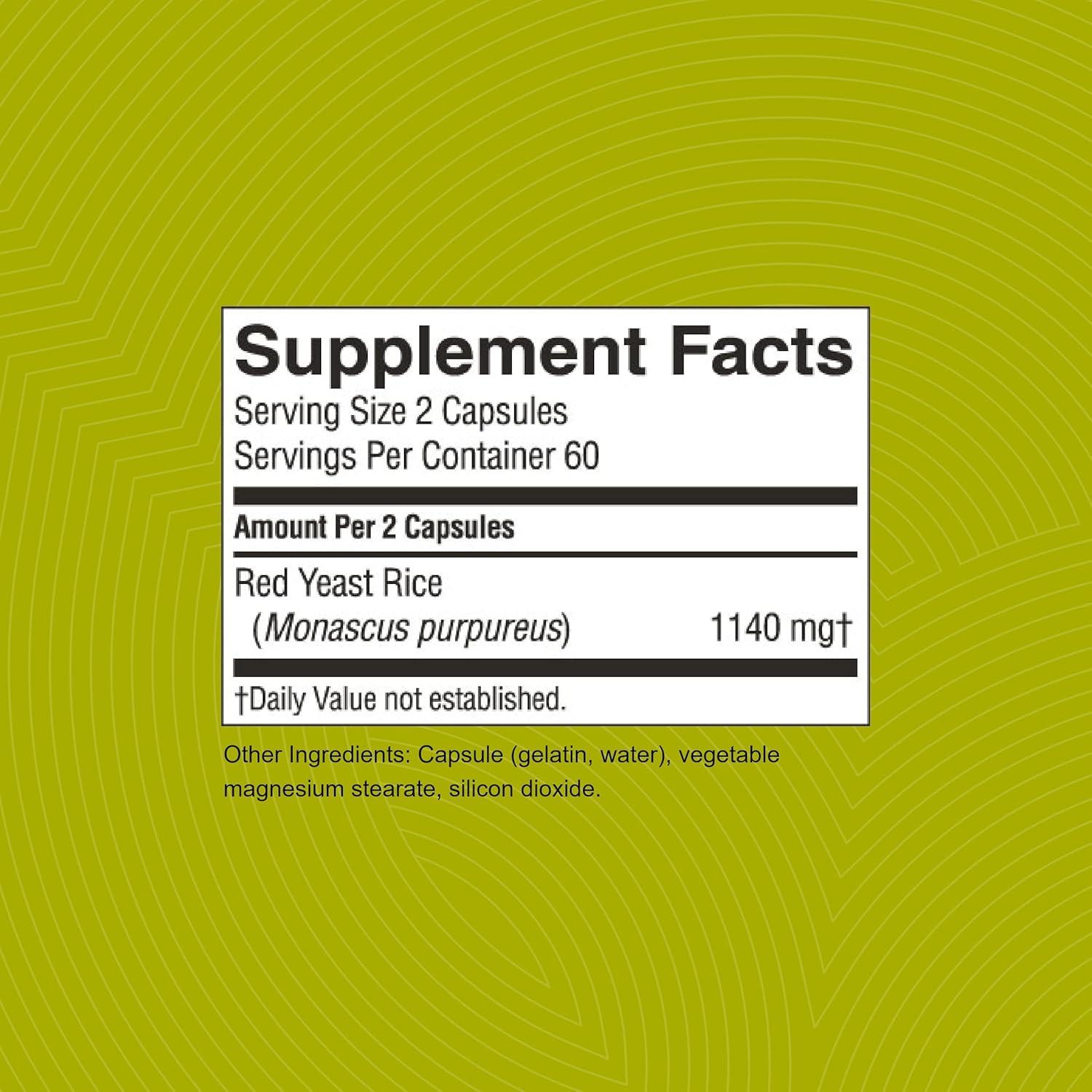 Arroz de Levadura Roja Nature's Sunshine 120 Cápsulas 1140 mg