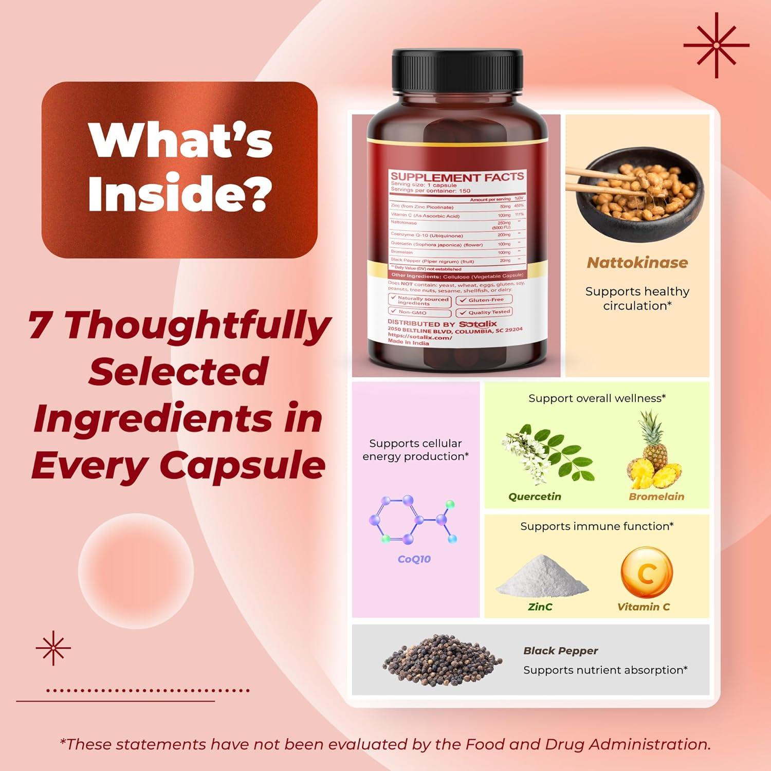 Nattokinasa Sotalix 150 Cápsulas + CoQ10 y Arroz Levadura Roja