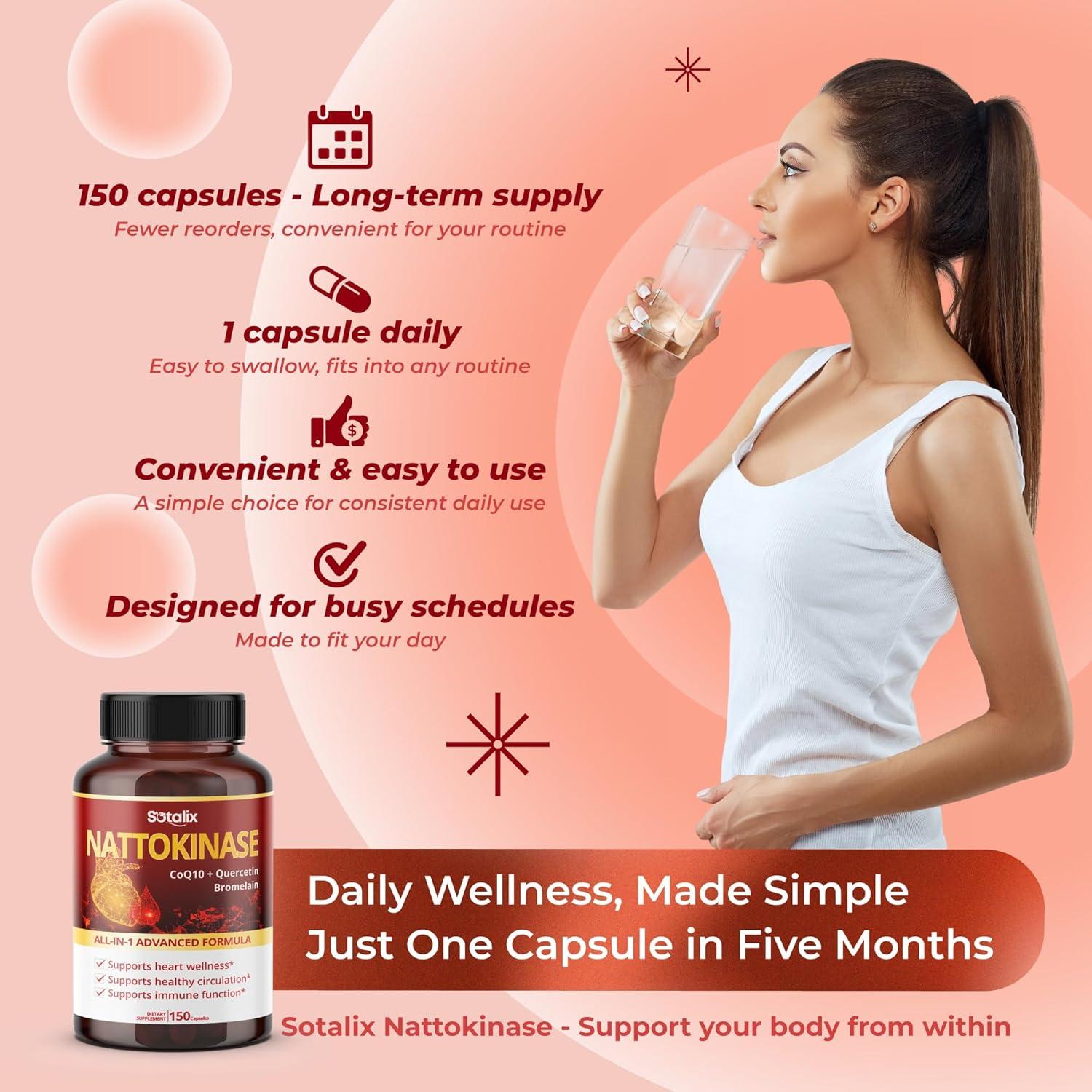 Nattokinasa Sotalix 150 Cápsulas + CoQ10 y Arroz Levadura Roja