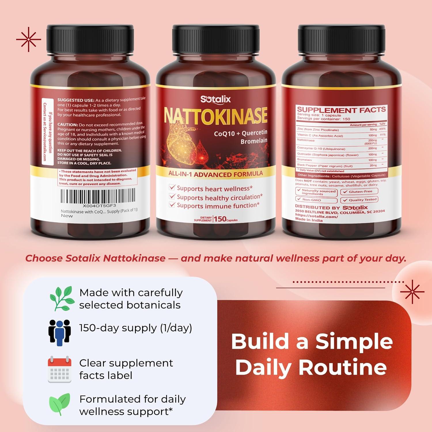 Nattokinasa Sotalix 150 Cápsulas + CoQ10 y Arroz Levadura Roja