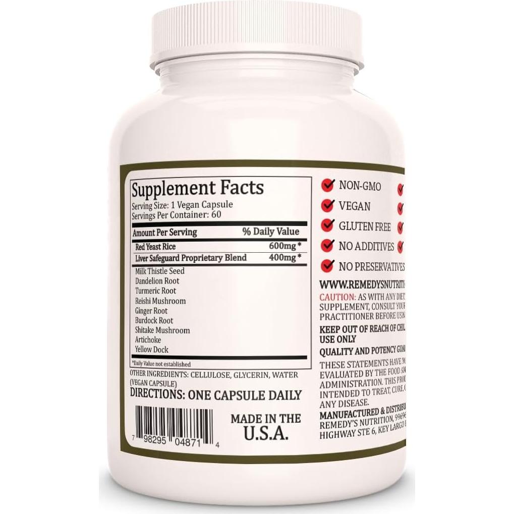 Cápsulas de Arroz de Levadura Roja Remedy's Nutrition 1000 mg