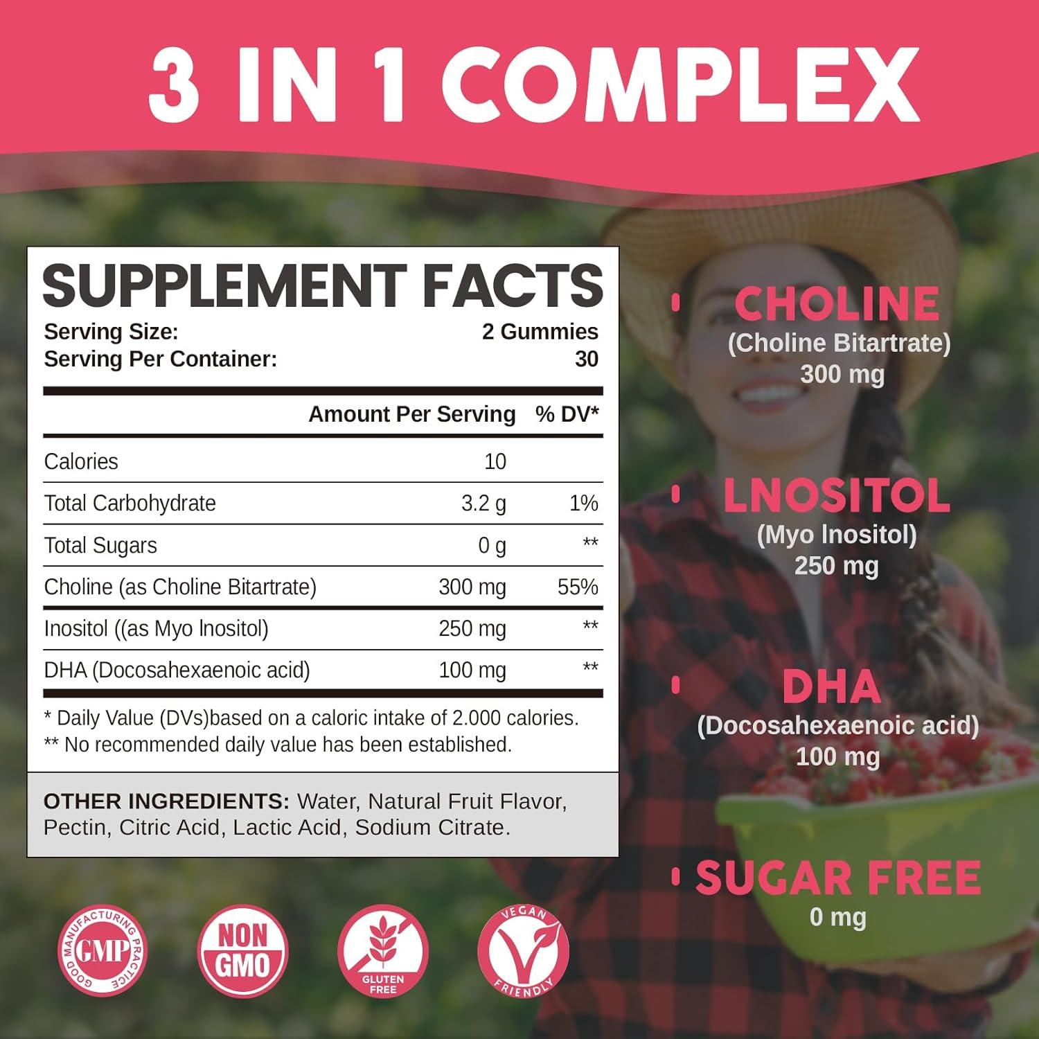 Gomitas de Colina Prenatal Hendybe con DHA y Inositol 60 Ct