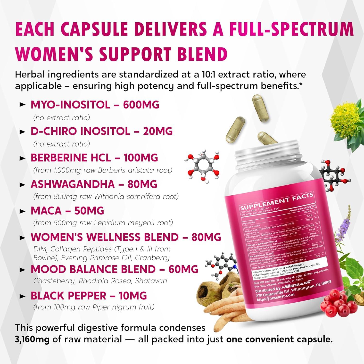 Suplemento NESSARIT 150 Cápsulas - Myo-Inositol, Berberina y Ashwagandha