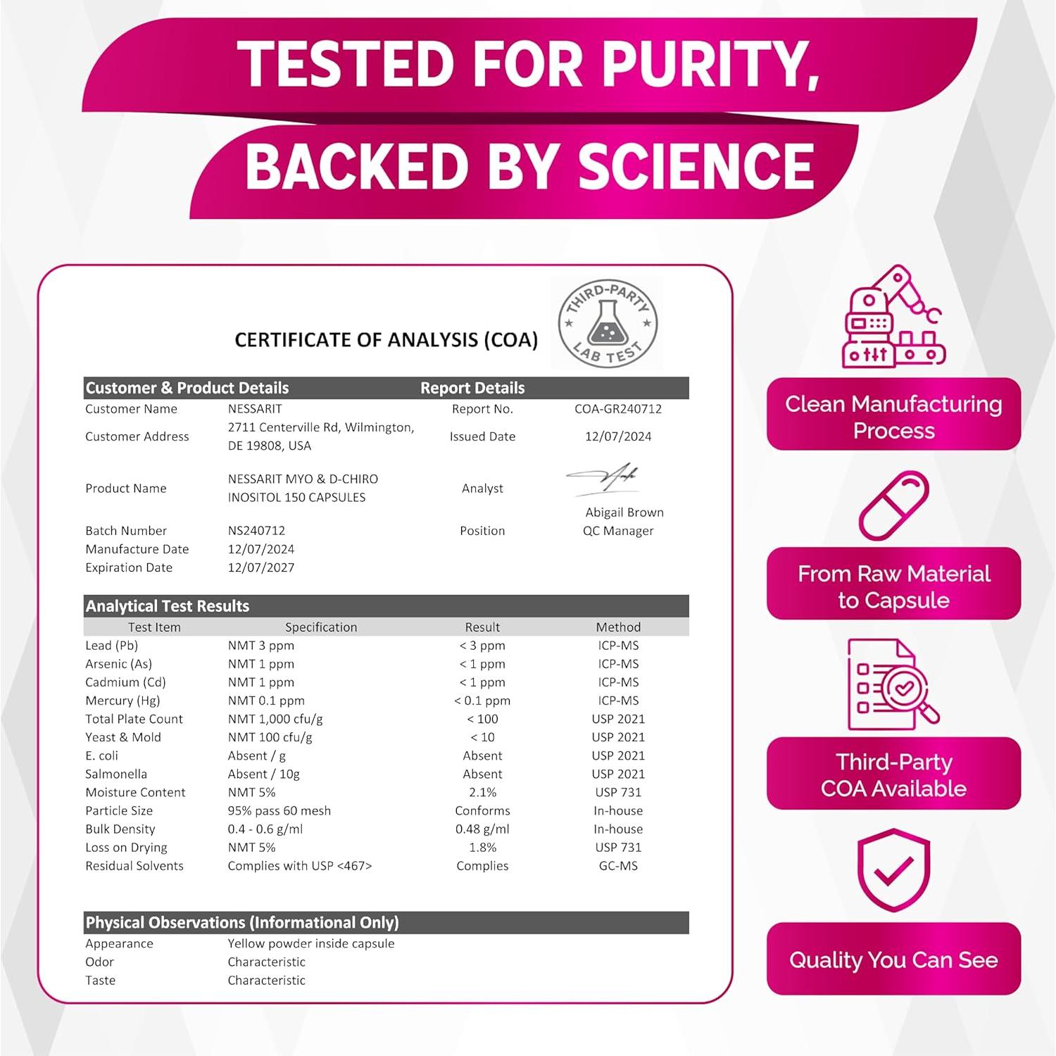 Suplemento NESSARIT 150 Cápsulas - Myo-Inositol, Berberina y Ashwagandha