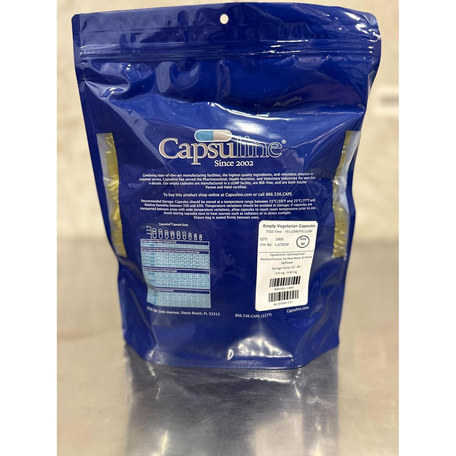 Cápsulas Vacías Veganas Capsuline Tamaño 00 Amarillo 1000 Unidades