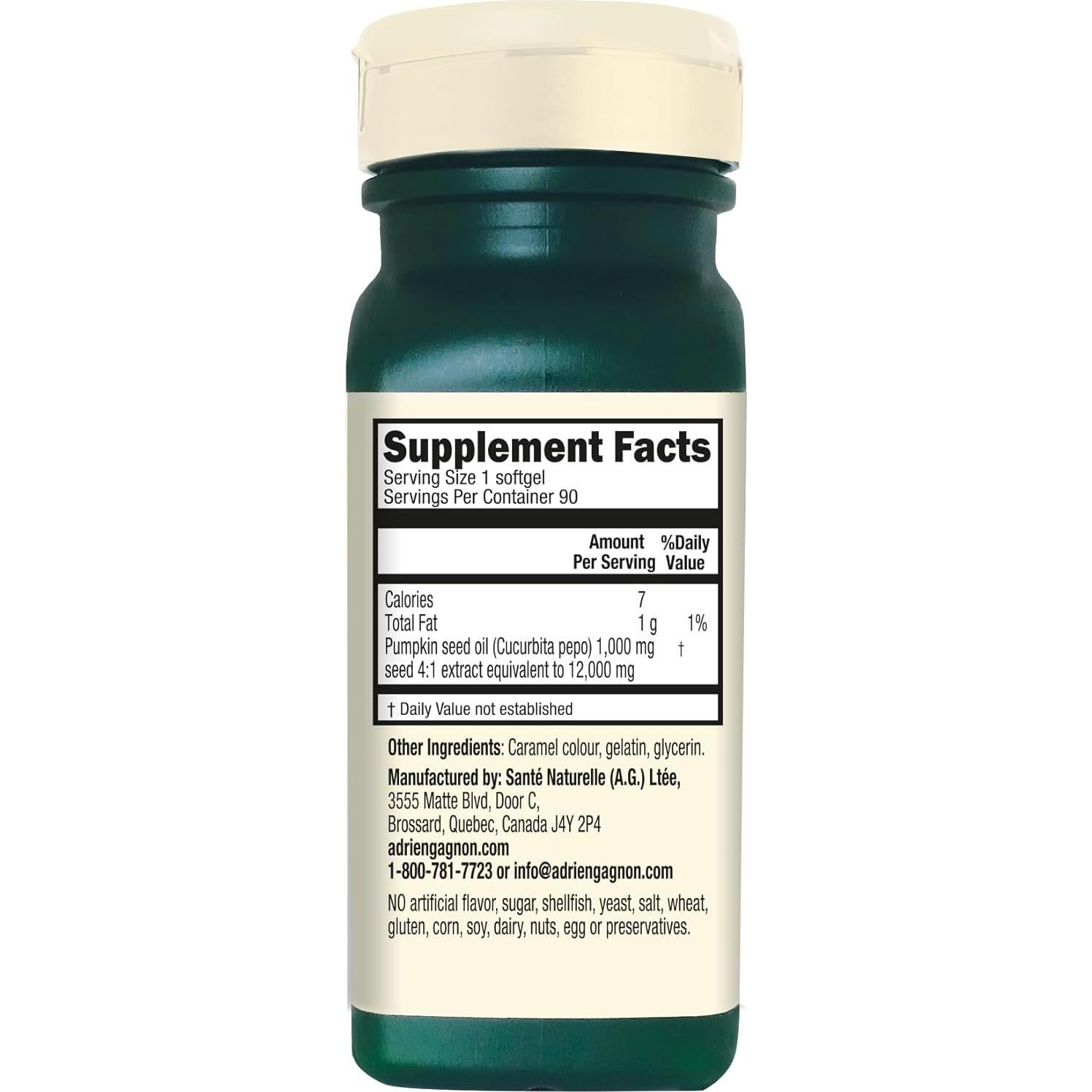 Aceite de Semilla de Calabaza Adrien Gagnon 1000 mg - 90 Cápsulas