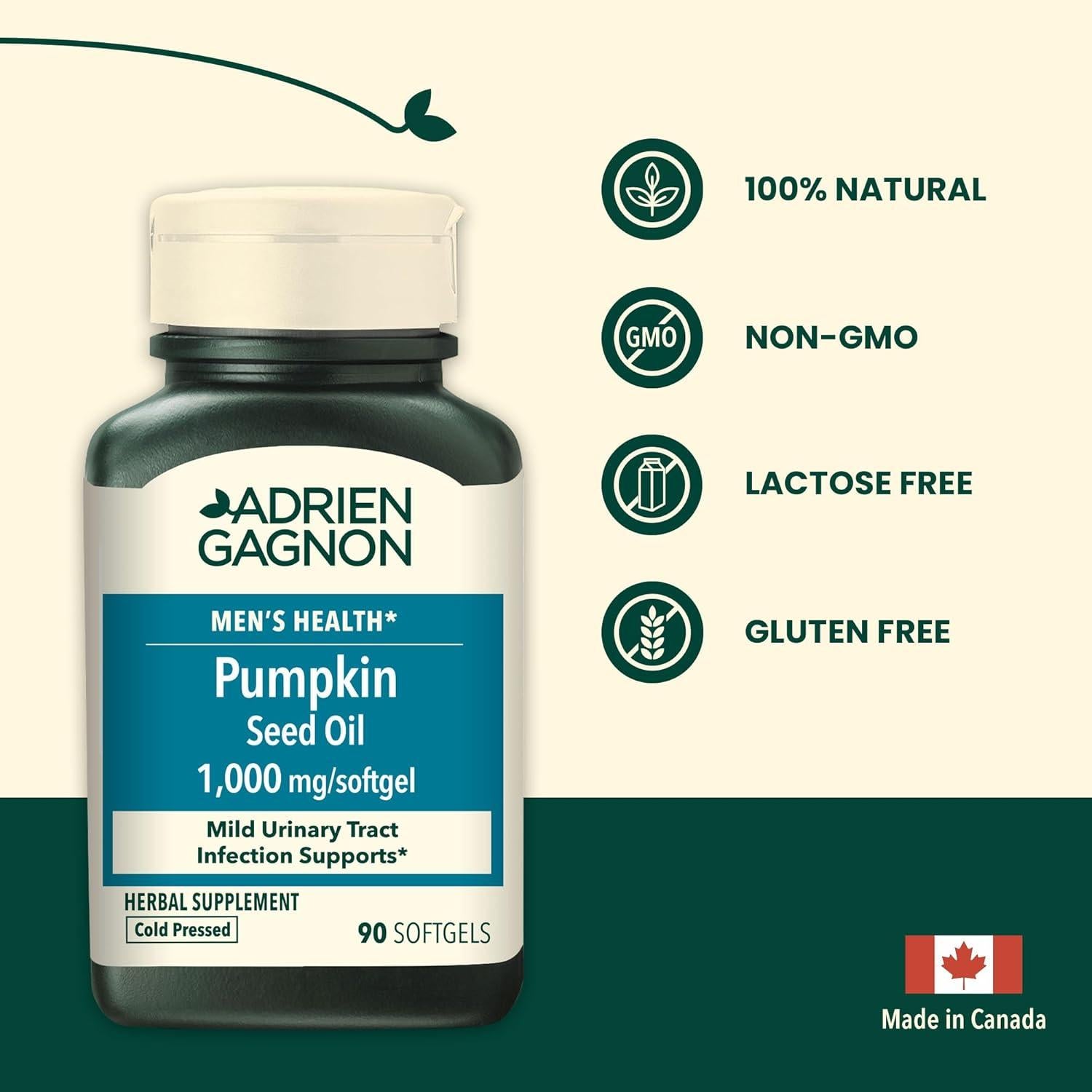 Aceite de Semilla de Calabaza Adrien Gagnon 1000 mg - 90 Cápsulas