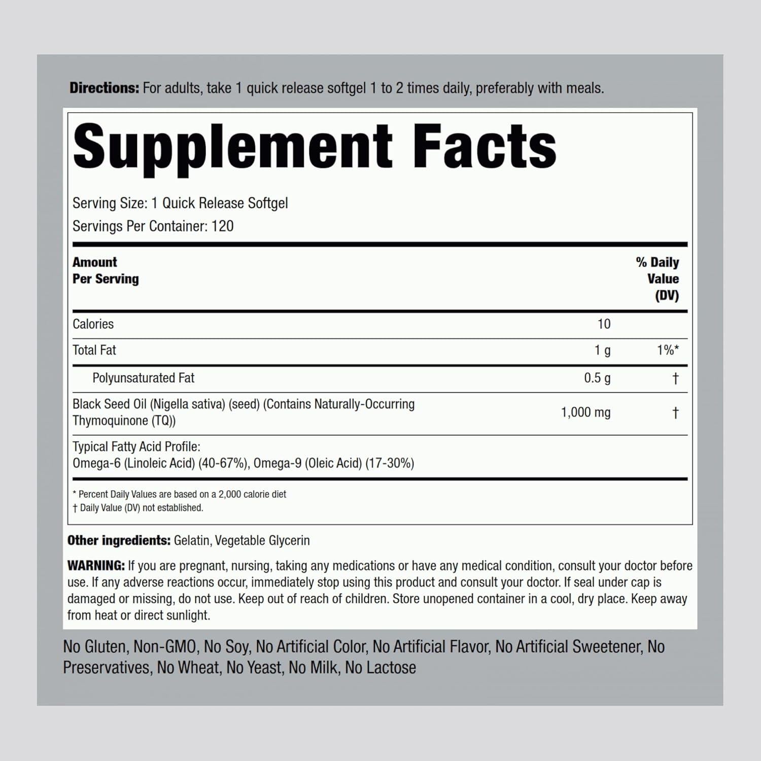 Cápsulas de Gel Blando Piping Rock Aceite Semilla Negra 1000mg 120 Unidades