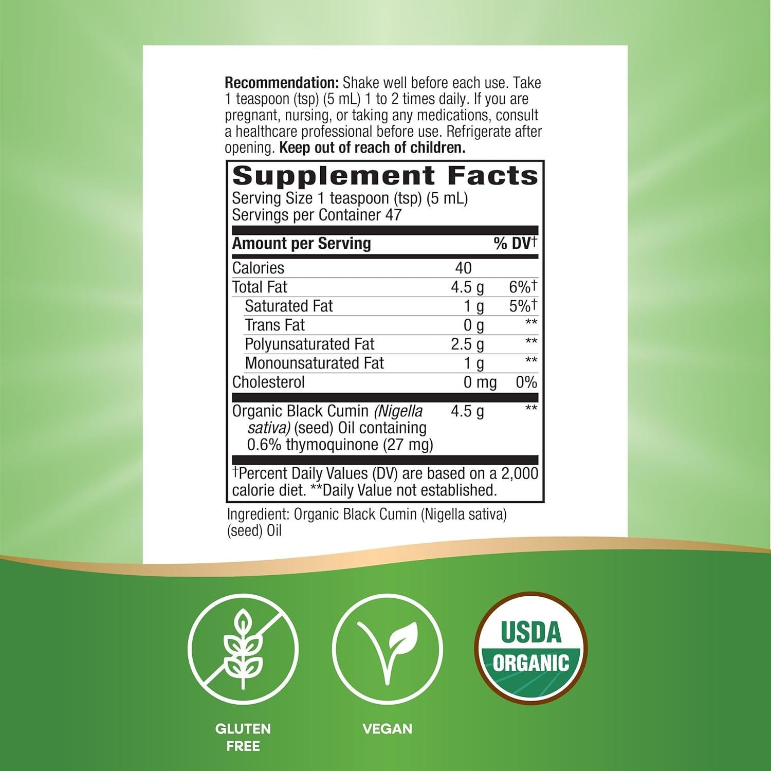 Aceite de Semilla Negra Orgánico Nature's Way 237 ml Prensado en Frío